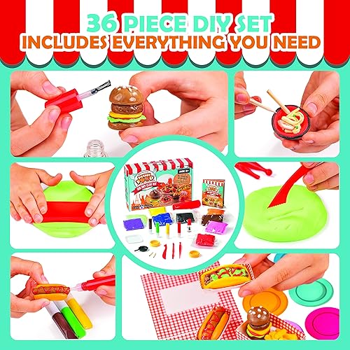 Miniatura 3 de Original Stationery Mini World Food - Kit de arcilla seca al aire, 10 colores de arcilla de modelado para esculpir y más de 19 piezas en este juego