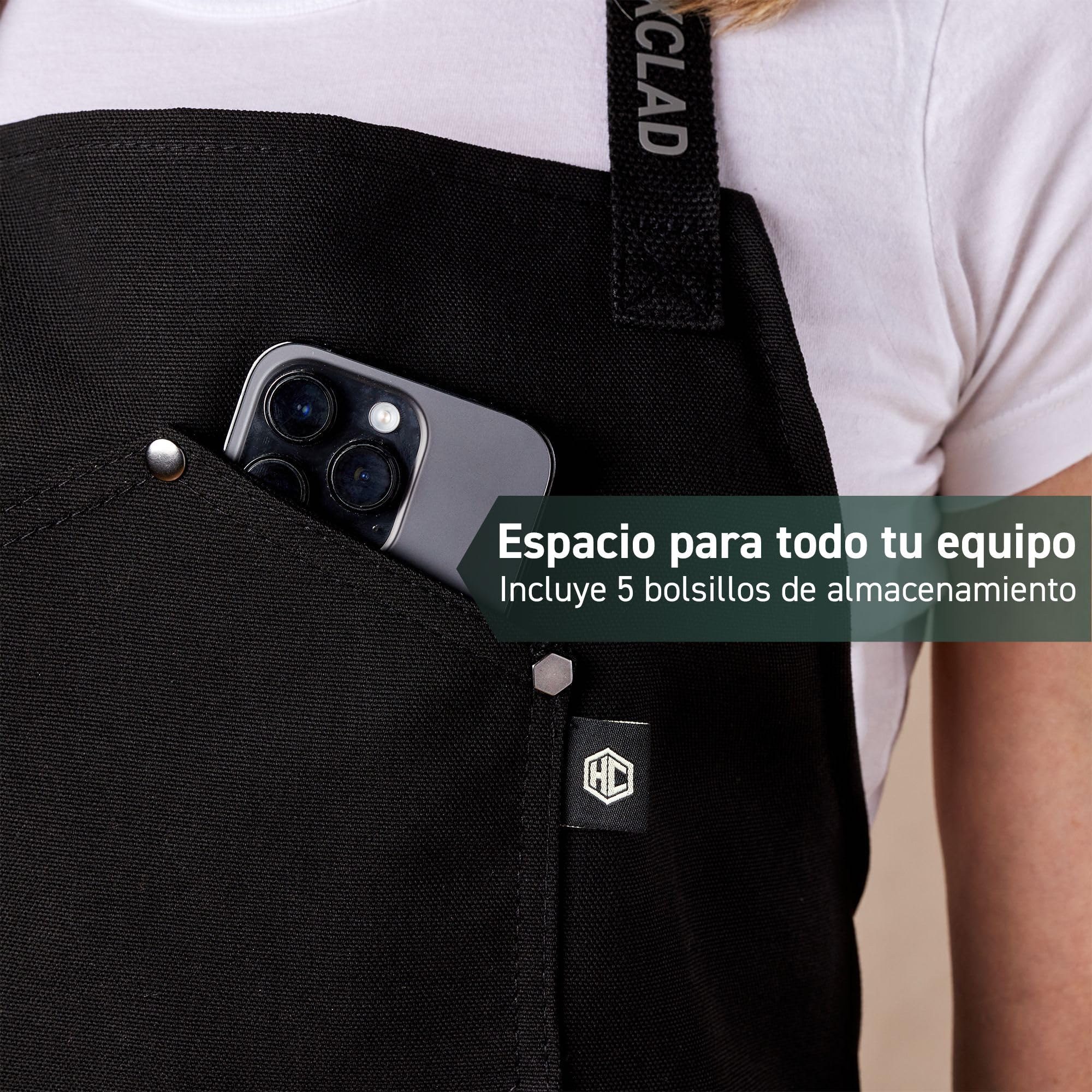 HexClad Delantal de Chef Eco Moderno para Cocinar, Cocineros y Chefs, Delantales Profesionales de Tela HexTwill con Bolsillos, Correa Ajustable para el Cuello y Lazos de Cintura de 101 cm, Onyx