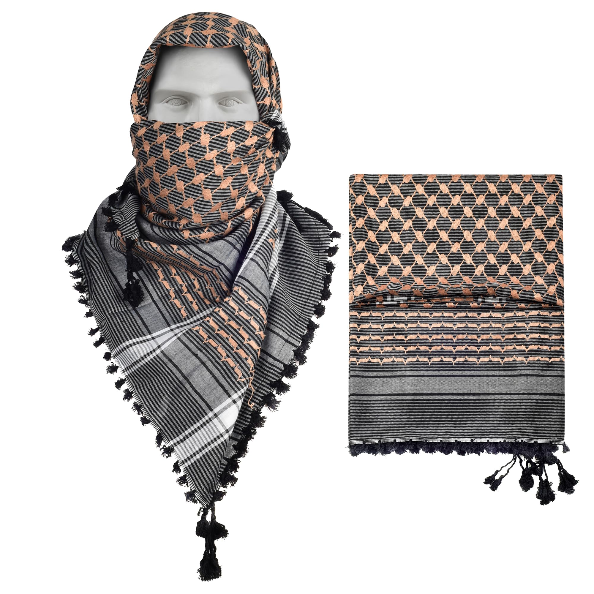 Large Size Premium Shemagh Scarf Arab Military Tactical Desert Scarf Wrap(48 by 48 inches)