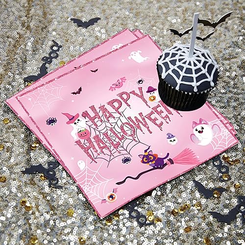Miniatura 4 de Paquete de 24 servilletas de Halloween  Decoraciones de fiesta de Halloween  Servilletas desechables de papel rosa para cena de Halloween,