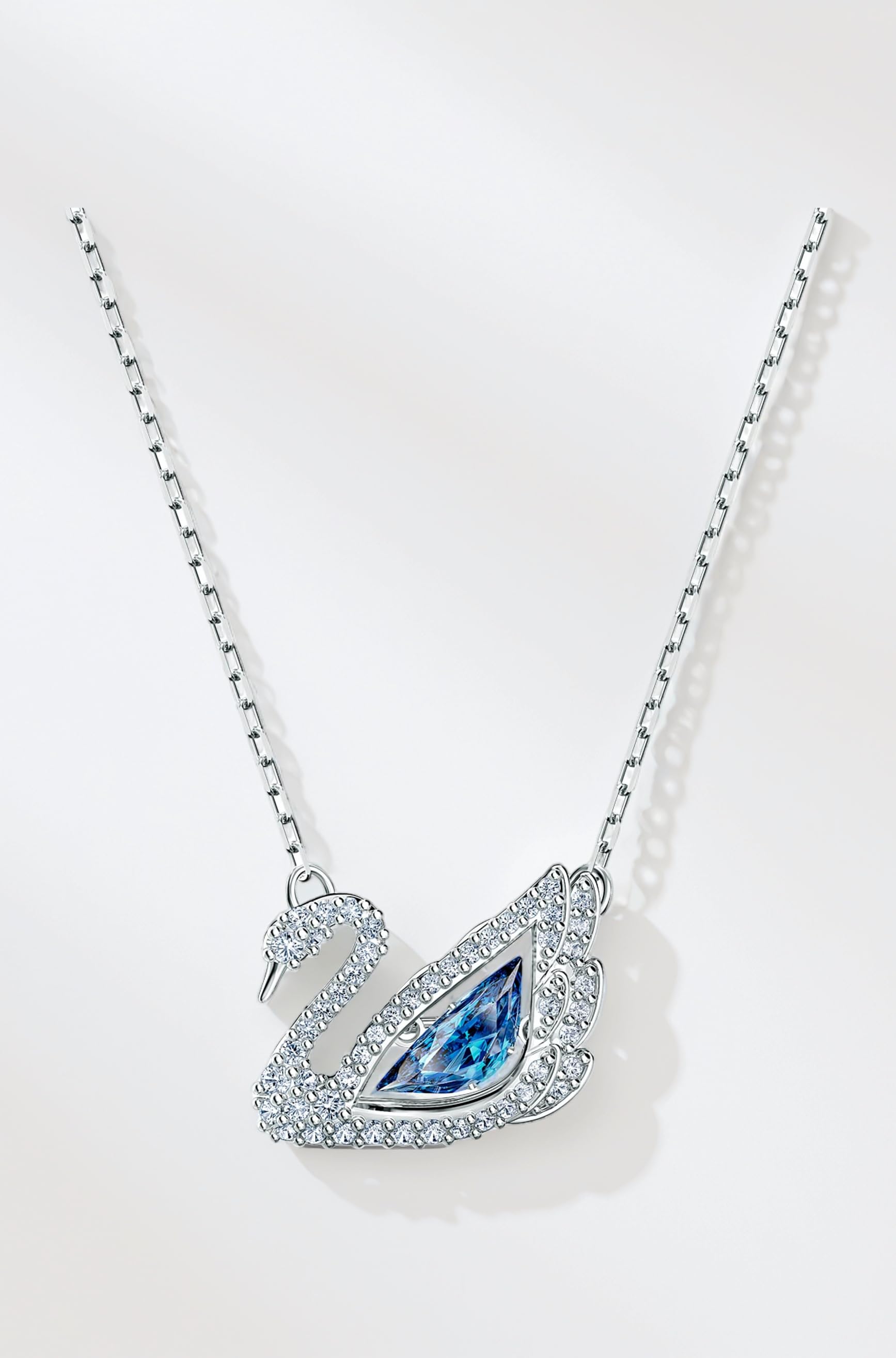 Swarovski Dancing Swan necklace, Blue, Rhodium plated
