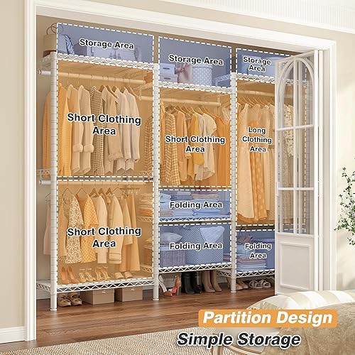 Miniatura 5 de Raybee Perchero de ropa blanco, resistente con carga de 830 libras, perchero para colgar ropa, perchero de metal independiente para armario,