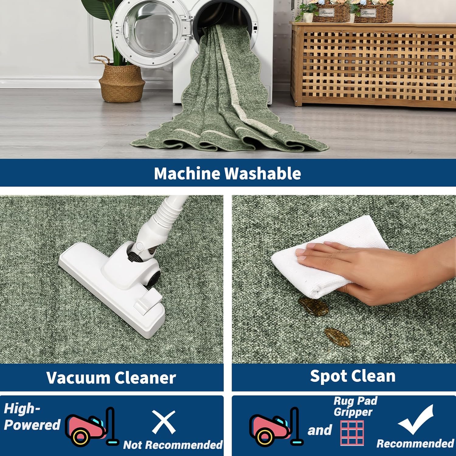 GarveeHome Scalloped Washable Rug 5x7 Area Rug for Living Room Modern Non Slip Throw Rugs Bedroom Rugs Low Pile Soft Non Shedding Stain Resistant Carpet for Dining Room Nursery 5'x7' Greyish Green - Image 5