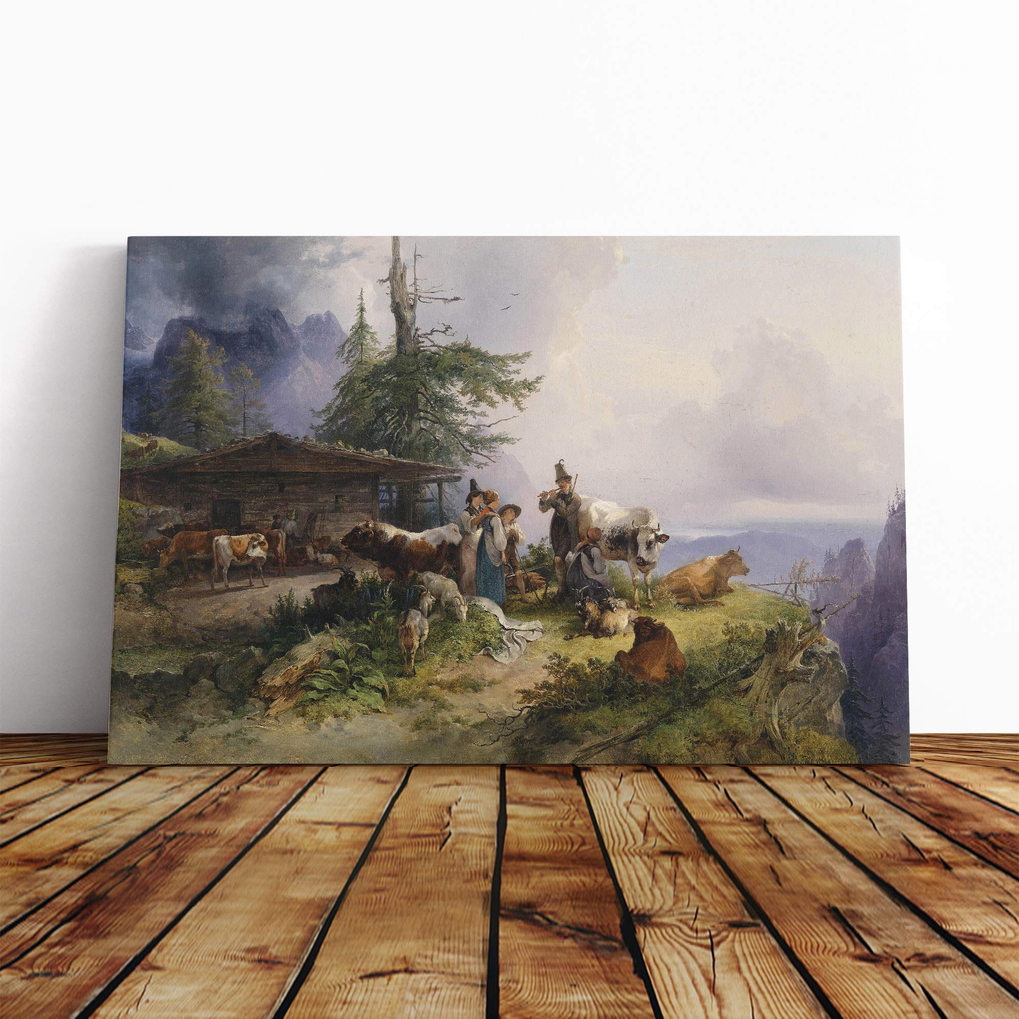 Friedrich Gauermann Farmhouse Canvas Print | Gallery Wrapped 30mm Frame Wall Art | 30x20 inches | Ready to Hang | Farmhouse Picture | Living Room Bedroom Lounge Office