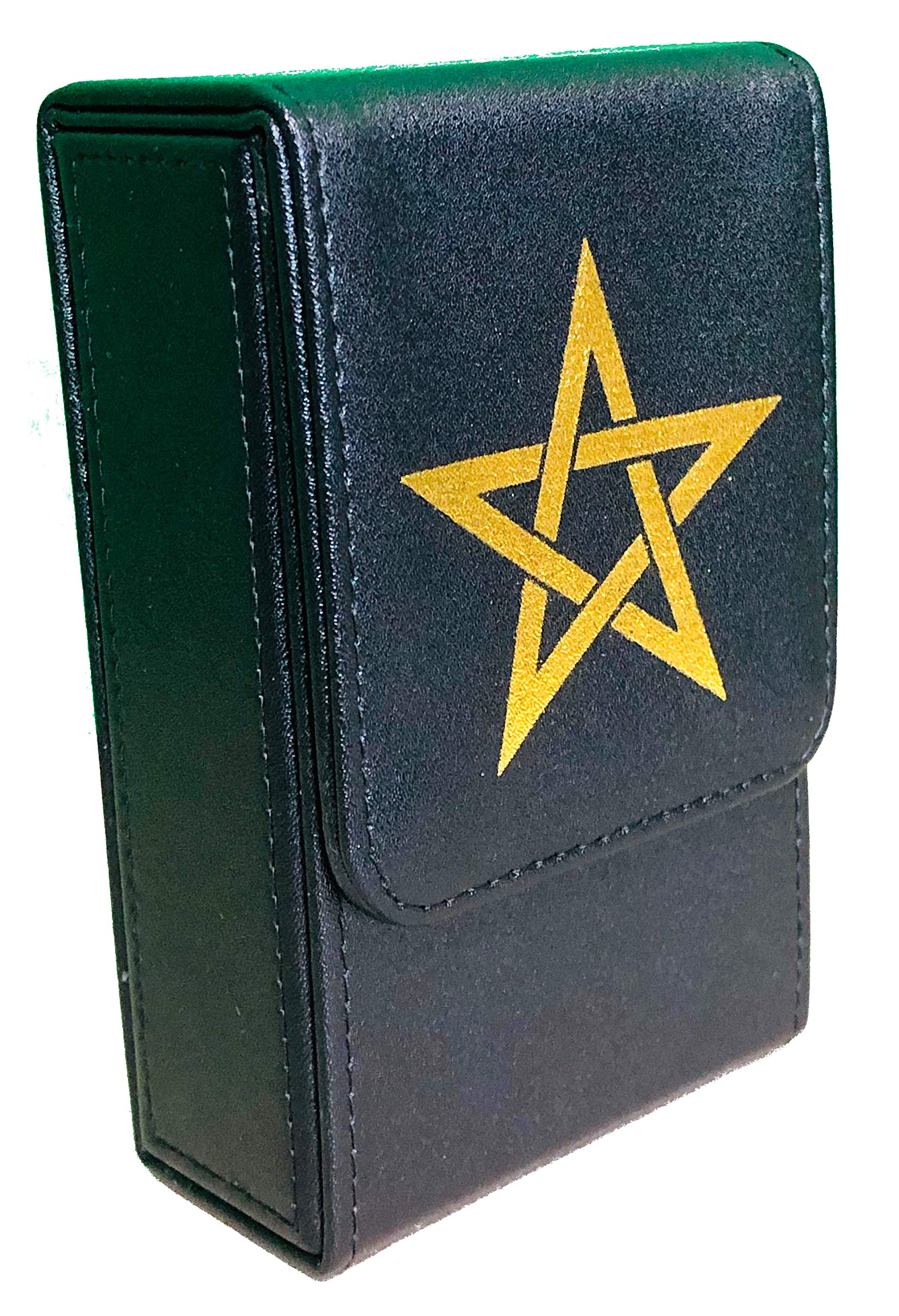 Kurop Leather Pentagram Tarot Card Case Deck Box Storage Box Magnet Opening and Closing Standard Size Tarot Card Compatible (Black)