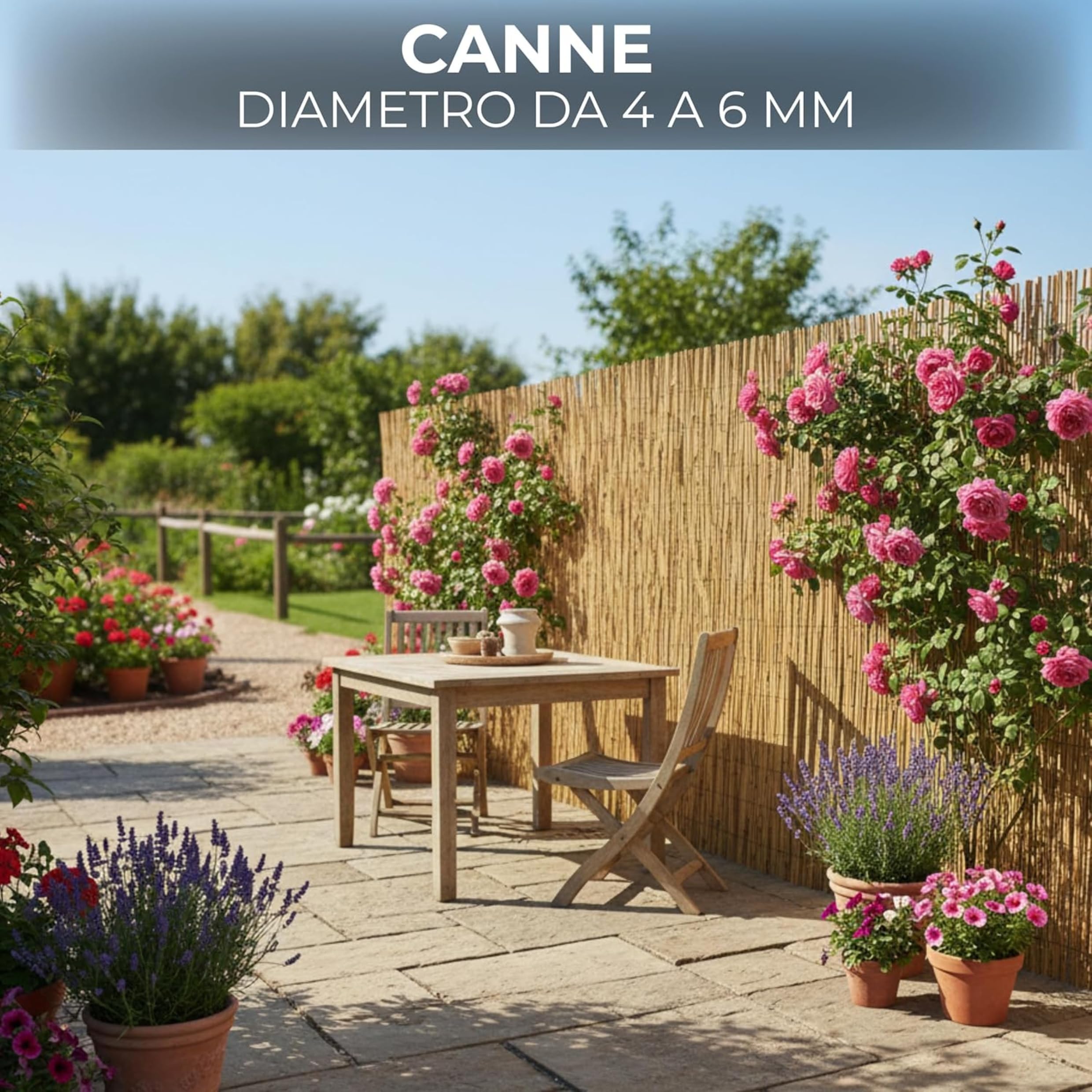 Arella Bamboo Naturale da Esterno – Frangivista in Cannette 4–6 mm, Copertura Recinzione per Giardino, Balcone e Terrazzo, Disponibile in Diverse Dimensioni (2x5 mt)