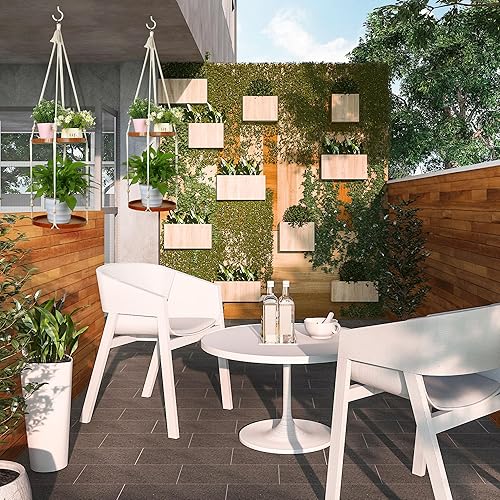 Miniatura 9 de Hiboom Colgador de plantas de 2 niveles para interiores y exteriores, con 2 bandejas de madera maciza, estante colgante de macramé para decoración