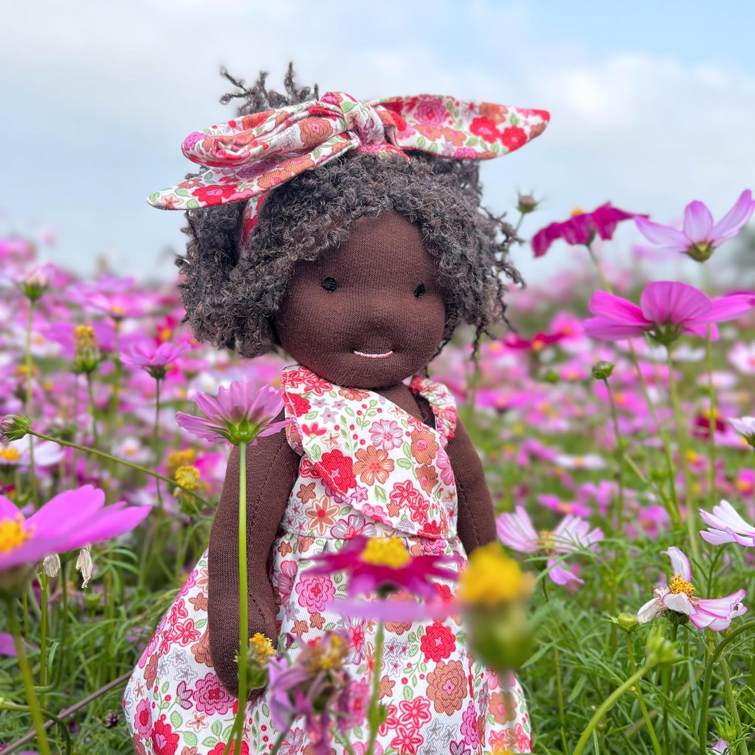 BlissfulPixie Handmade Birthday Present for Girl Black Doll Waldorf Collect Rag Doll with Exquisite Box-Dezi 12"