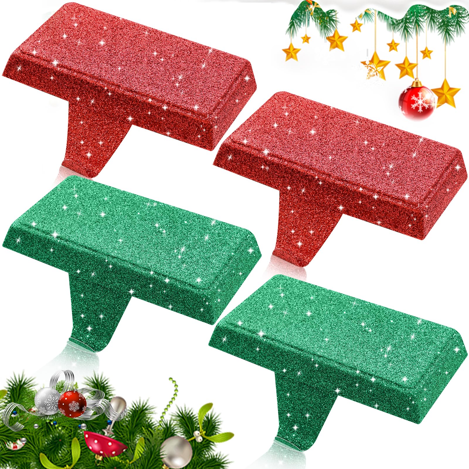 GoClimber Christmas Stocking Holders for Mantle Set of 4, Weighted Stocking Holder Fireplace Stocking Hangers for Xmas Holiday Party Decoration