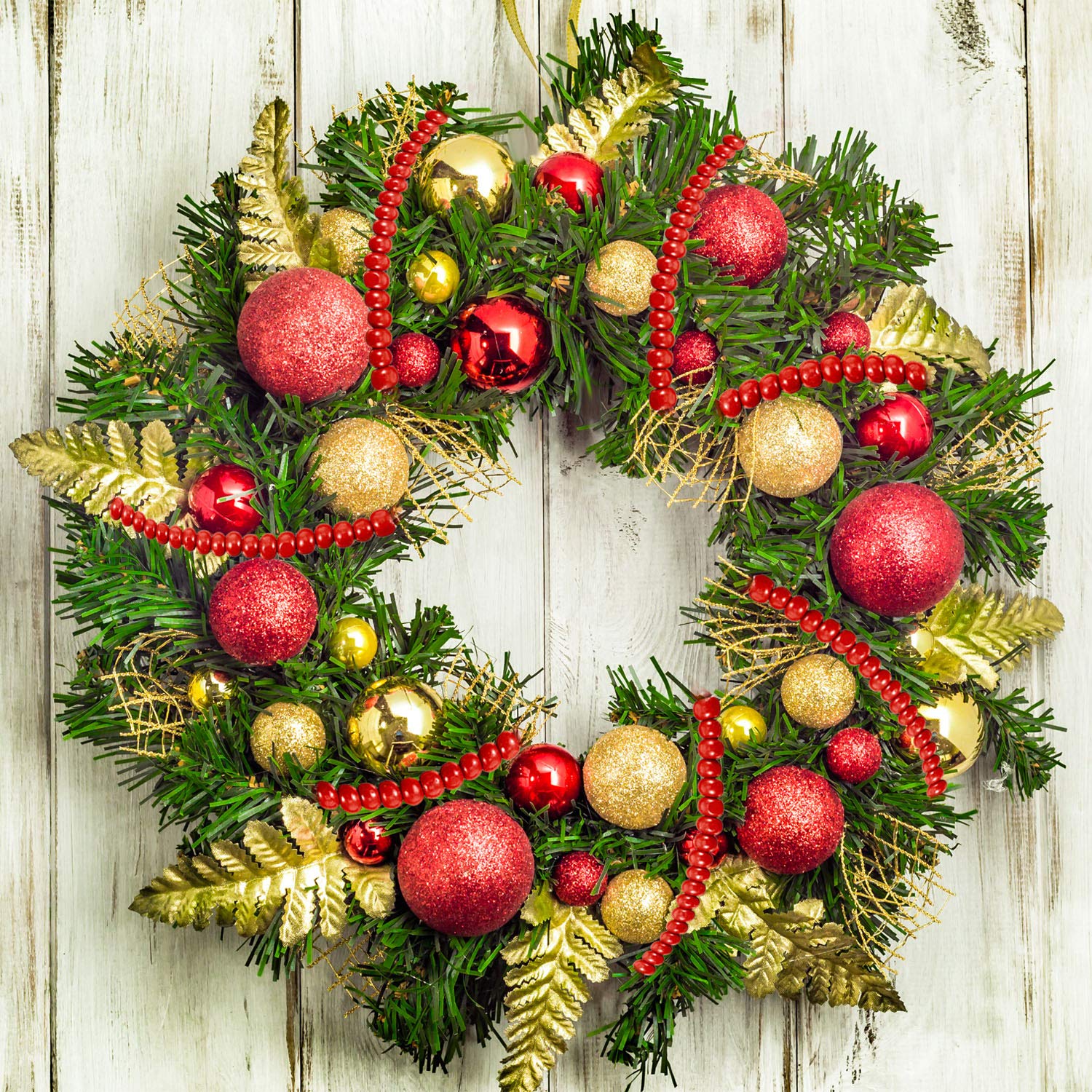 Guirnalda de Cuentas de Madera Guirnalda de Cuentas Redondas Rojas Decoraciones Navideñas Fiestas Navidad (Borgoña, 2 Piezas)