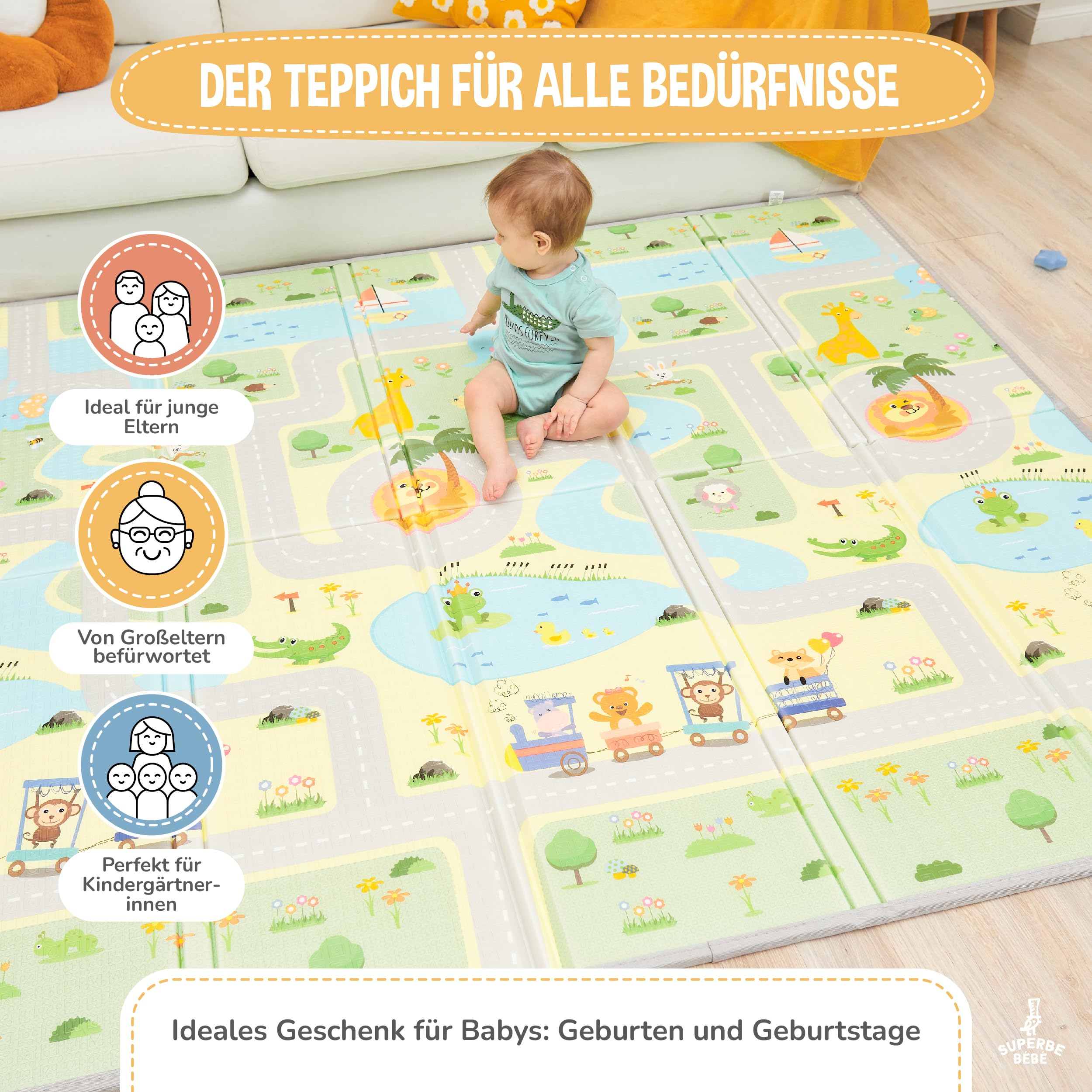 Krabbelmatte Baby Faltbar Spielmatte Kinder Spieldecke 150x180x1cm Krabbeldecke Für Baby - Babymatte Kindermatte - Schaumstoffmatte Kinderteppich- Spielteppich - Bodenmatte Kinder - Babygeschenk