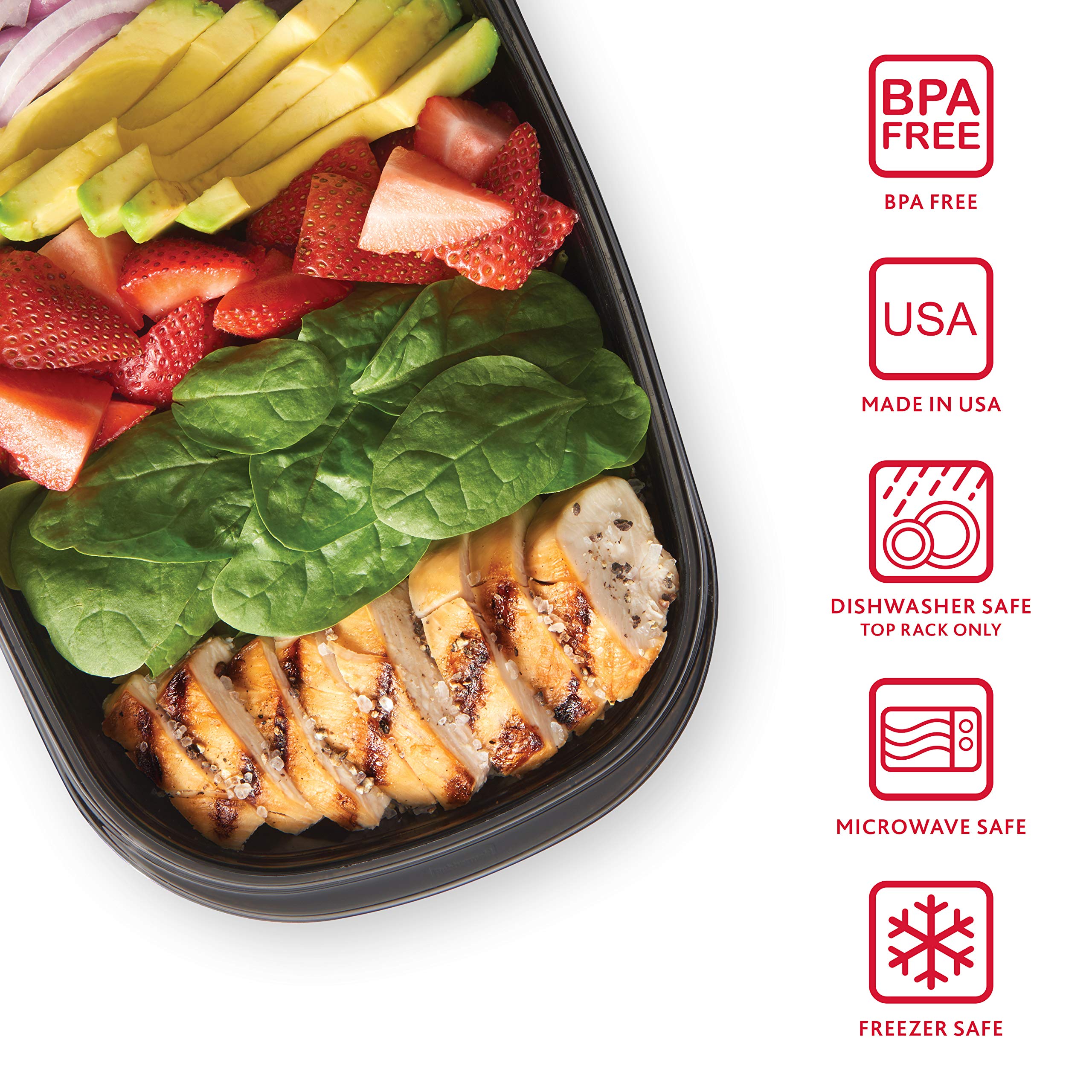 Rubbermaid 2108383 TakeAlongs Lebensmittelbehälter, Set mit 22 (44 Stück insgesamt), ideal für Mahlzeiten, Mittagessen für Erwachsene und Kinder, wiederverwendbar und stapelbar, plastik, Schwarz