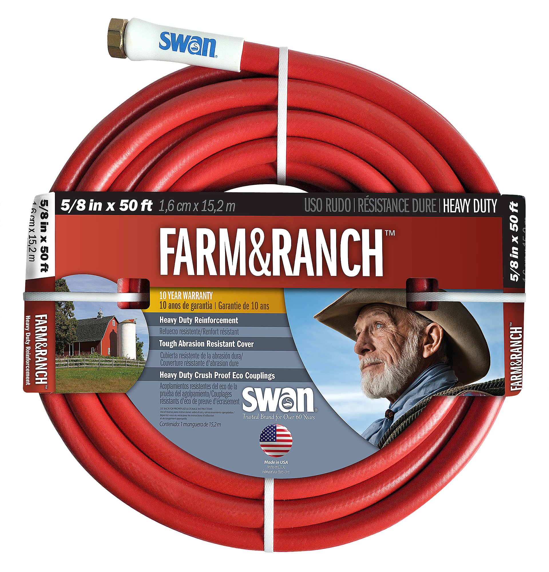 Swan Farm and Ranch Hose SNFR58050 Professional 5/8-Inch by 50-Foot Red Garden Hose
