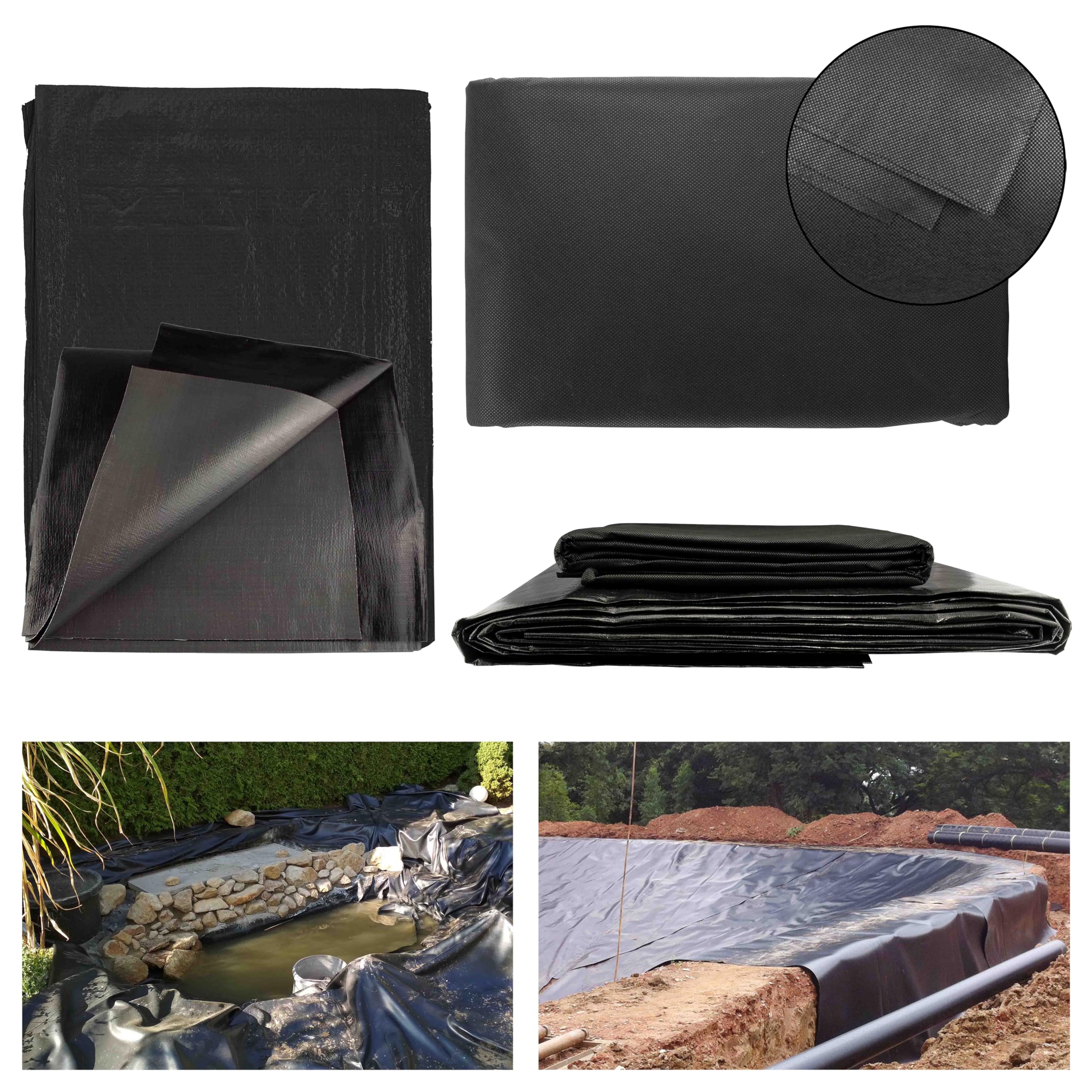 5m x 6m Pond Liner 200GSM with Underlay 50GSM – Heavy Duty Flexible Garden Pond Liner & Protective Eco Underlay for Koi Ponds, Wildlife Ponds & Water Features – UV & Tear Resistant - 5