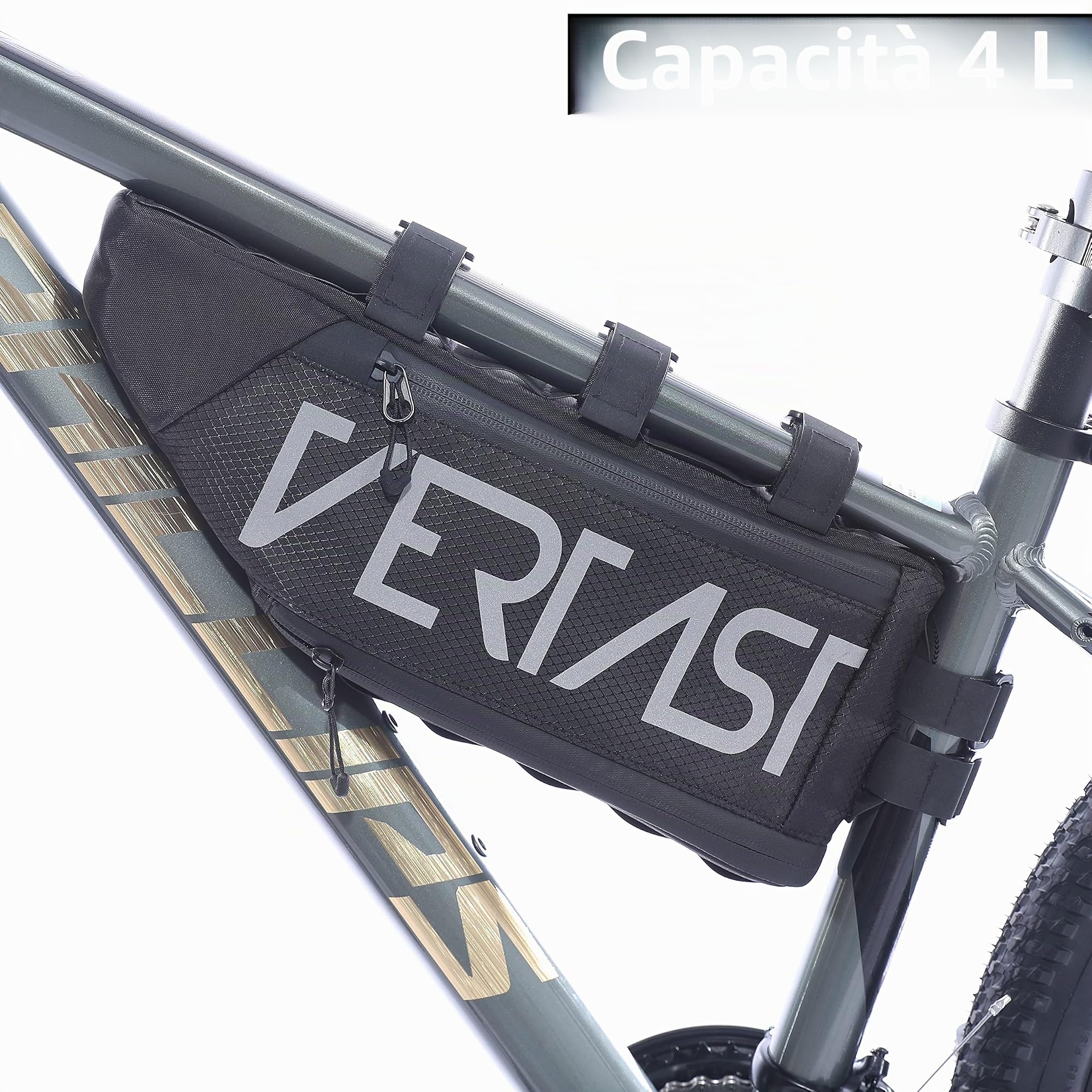 borsa a triangolo impermeabile da montare al telaio della bicicletta, 4 l, per mountain bike o bici da strada, nera