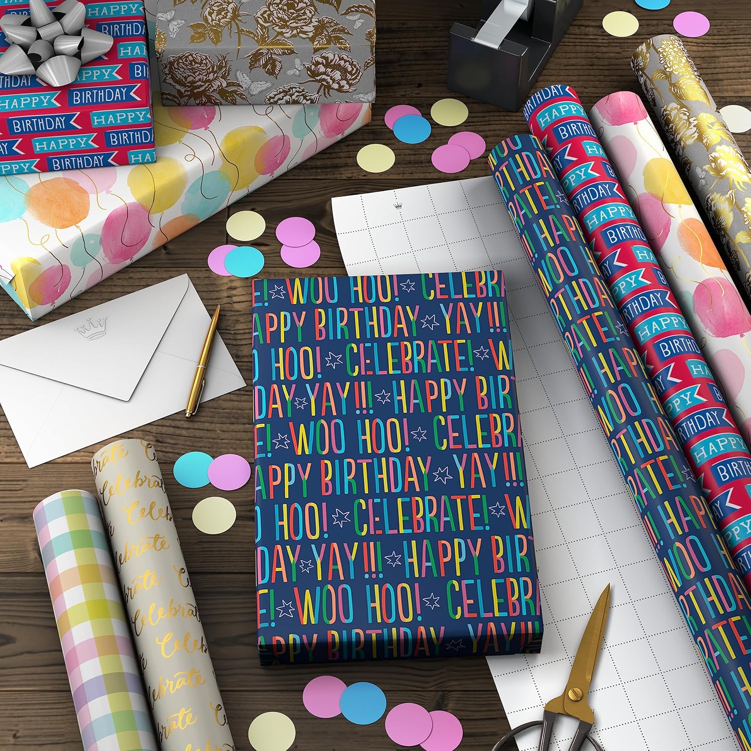 Hallmark Birthday Wrapping Paper Rolls for Wedding, Baby Shower, Easter, All Occasion - Flowers, Balloons, Pastel Plaid Gift Wrap Paper (Set of Assorted 6 Rolls: 180 sq. ft. ttl.)