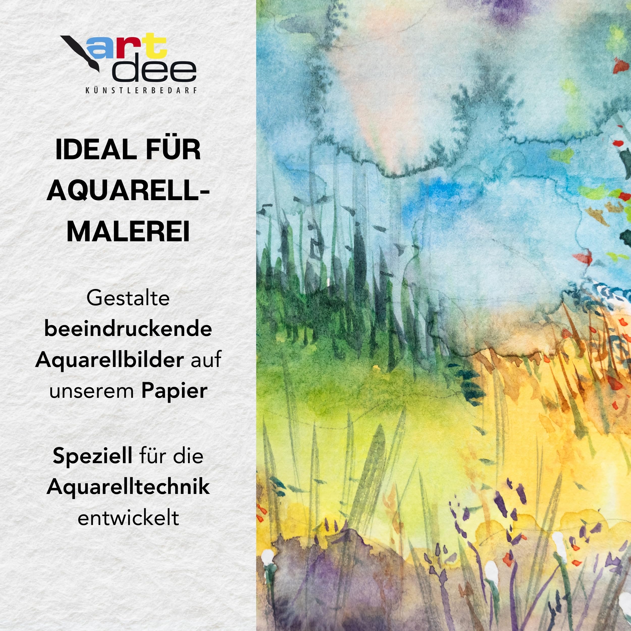 artdee Aquarellpapier DIN A3 weiß – 100 Blatt Vorratspack – 200 g/m² Künstlerpapier für Studien, Gouache, Skizzen & Mixed Media