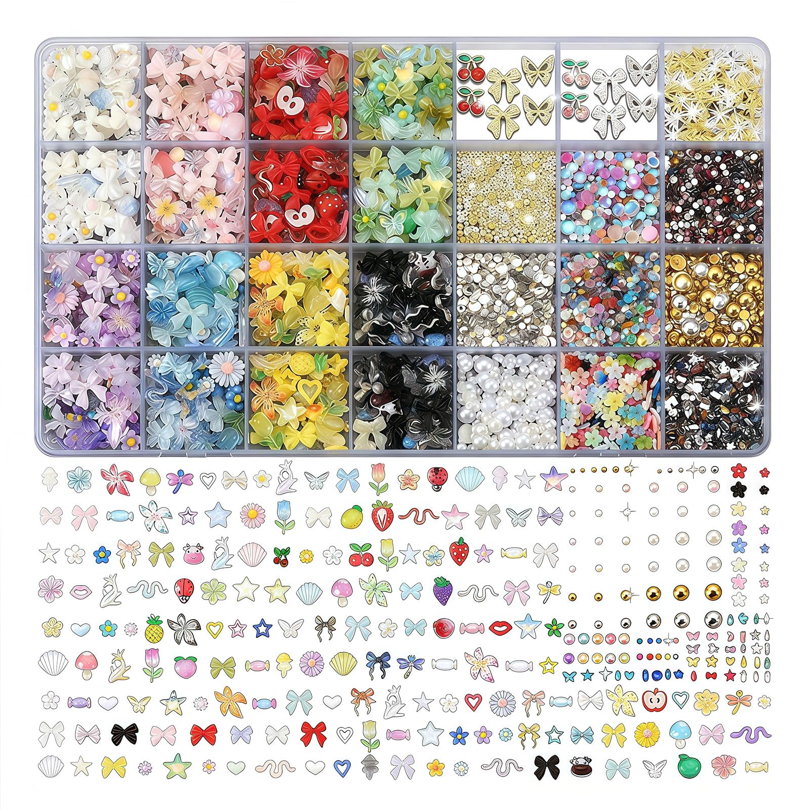 9000PCS 3D nail charms Set – Kit de charms pour ongles Y2K, 110 styles de strass, perles, papillons et accessoires DIY pour la décoration ongulaire