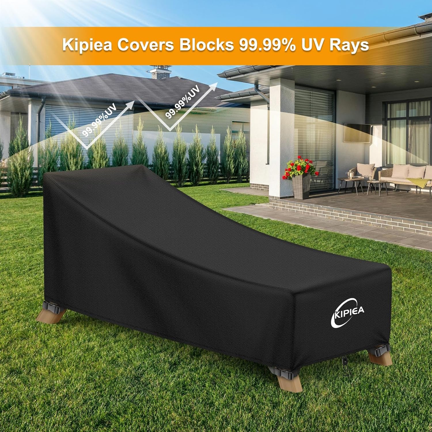 Kipiea Waterproof Patio Lounge Chair Covers for Outdoor Furniture, Heavy Duty Outdoor Chaise Lounge Cover with Anti UV and No Tears, No Fading (80"D x 28"W x 30"H) - Image 7