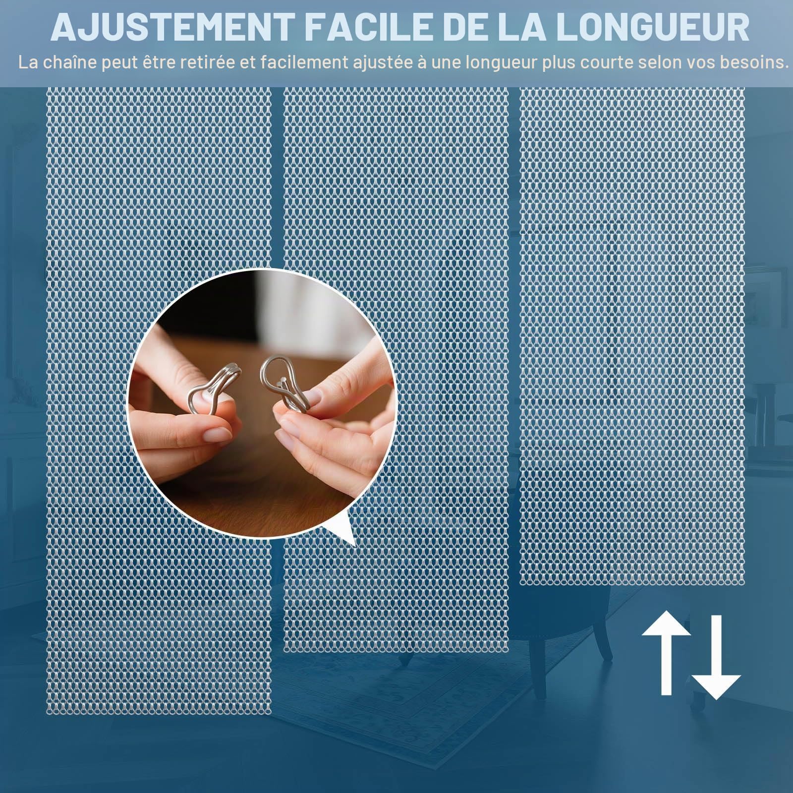 Soontrans Rideau Anti Mouche pour Exterieure, Rideau de porte en Aluminium 90 x 210cm, Rideaux Anti Mouche, Moustiquaire Métallique, Rideau à chaîne pour Les Insectes, Les Mouches, Les Guêpes(argent)