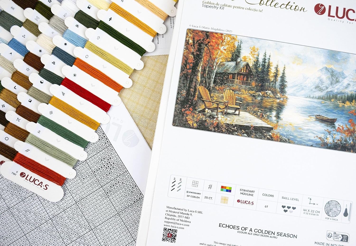 Luca-S Petit Point Kit Gold - Echoes of a Golden Season, G716, Counted Cross Stitch Kit for Adults, Needlecraft and Embroidery Kit