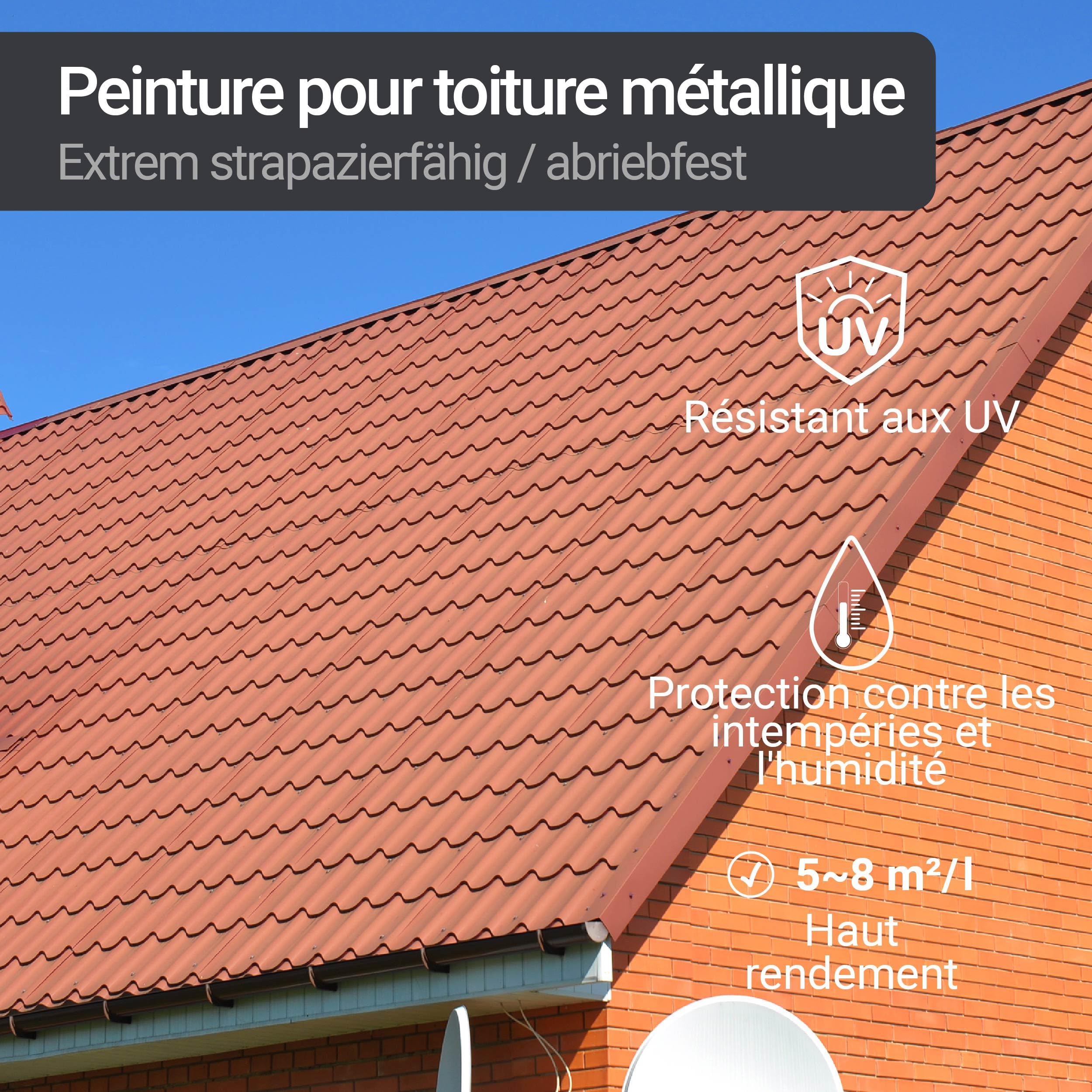 WO-WE Peinture toiture 3en1 revêtement de protection de toit en métal W500 Rouge - 5L