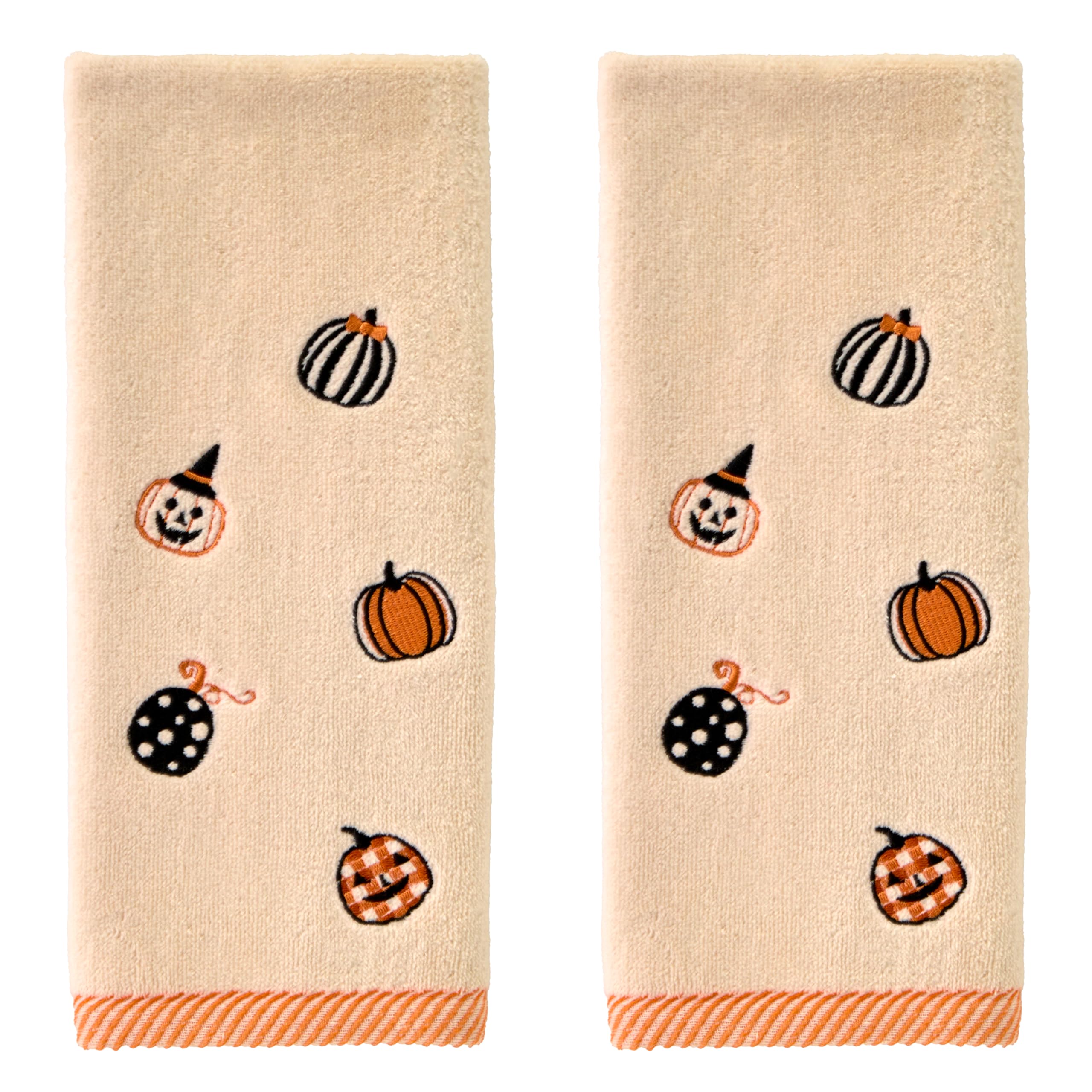 SKL Home Halloween Tossed Pumpkins 100% Cotton Embroidered 2pc Hand Towel Set