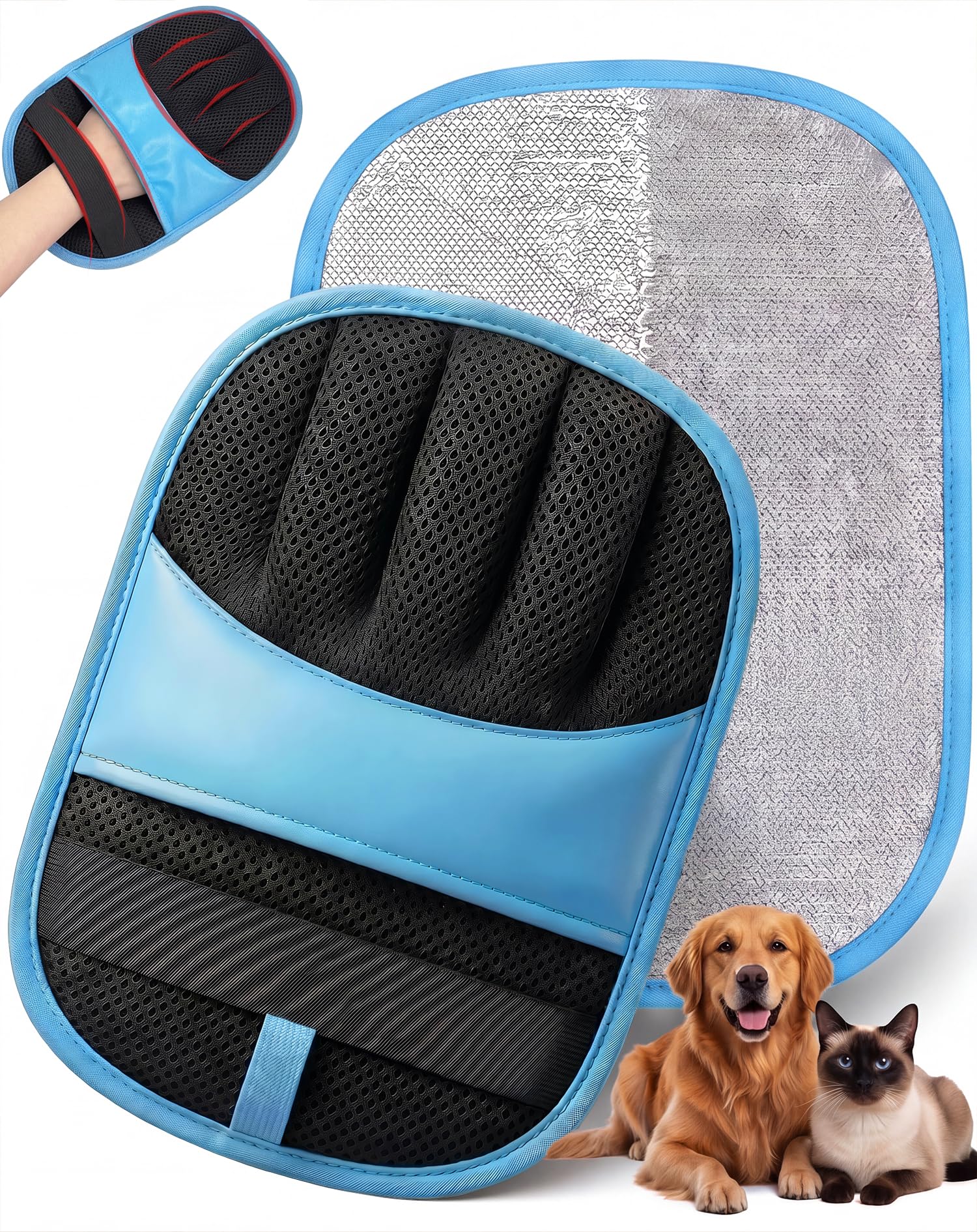 JTENGYAO Pet Hair Removal Glove, Magic Brush Electrostatic Grooming Glove for Dog and Cat, Reusable Fur Remover Pure Path Yomi Pet Grooming Needs for Furniture, Clothes, Carpet and Car Seat (Blue)