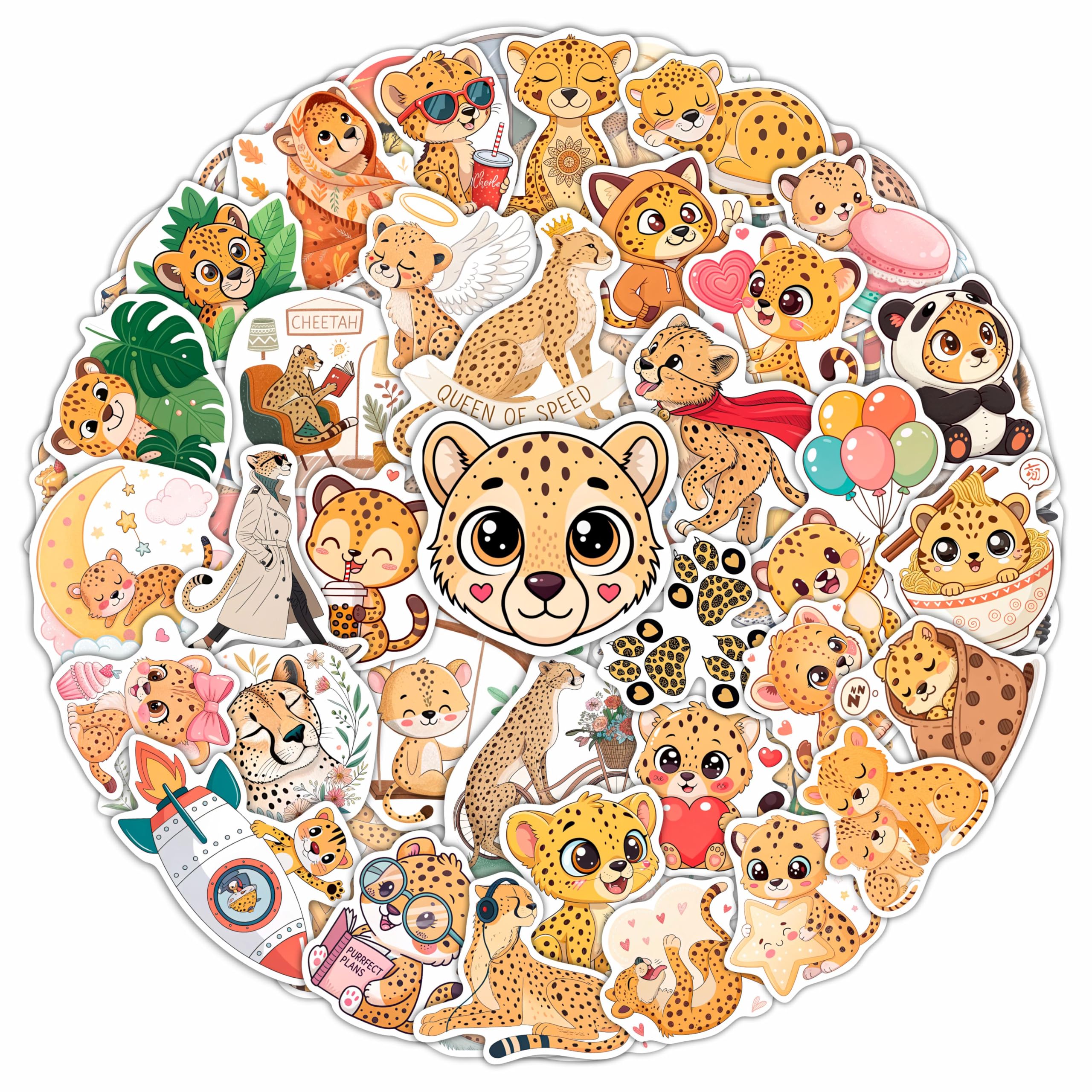 100Pcs Cheetah Stickers for Water Bottle, Laptop - Cheetah Gifts, Party Favors & Decorations - Animal Stickers, Decals - Gift for Women & Men — image 1