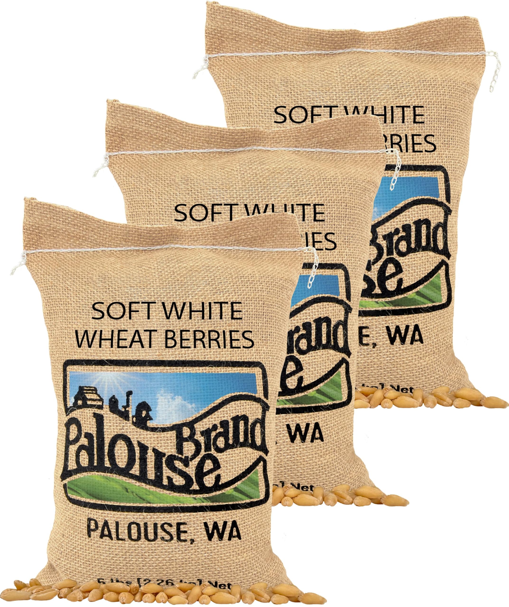 Palouse Brand Certified Glyphosate Residue Free Soft White Wheat Berries | 15 LBS | Family Farmed in Washington State| Non-GMO Project Verified Kosher | (5 Pound, Pack of 3)