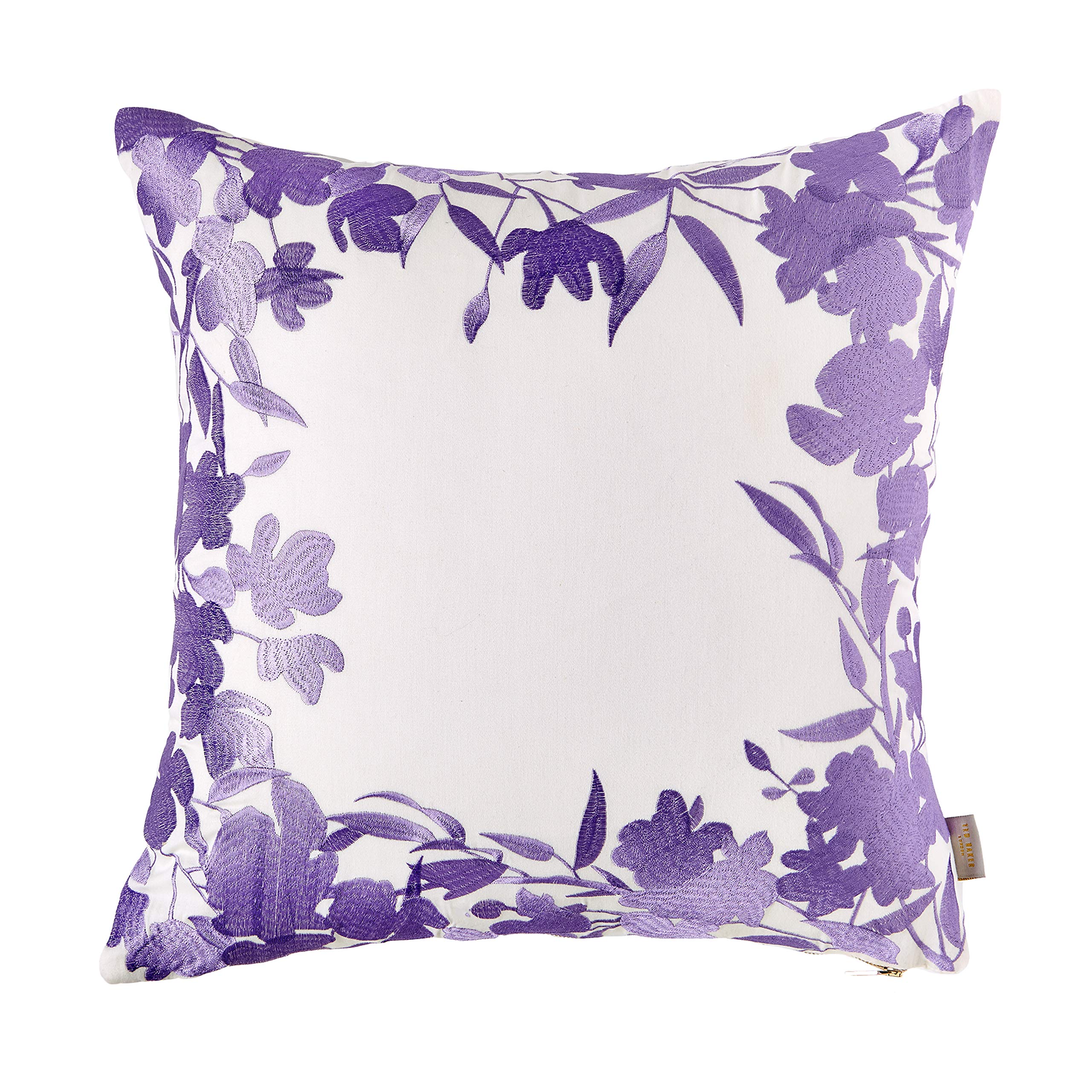 Ted Baker Floral Frame Cotton Sateen Toss Pillow, 18"x18" Square, White/Lilac