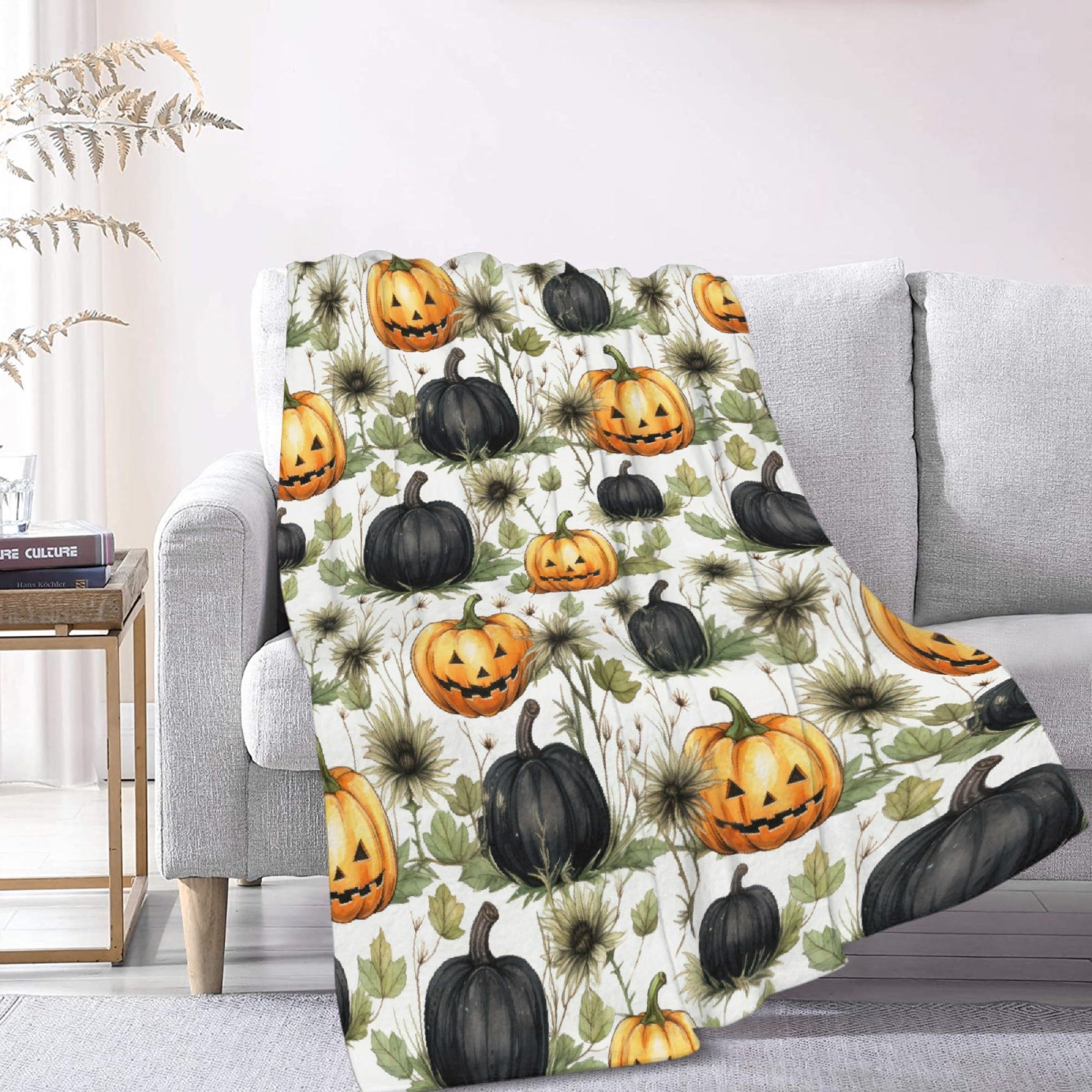FJAUOQ Halloween-Kürbis-Decke, Geschenke, Plüsch, flauschig, gemütlich, weich, leicht, Decken für Couch, Klimaanlage, Steppdecken, Dekordecke für Weihnachten, Geburtstag, 127 x 101,6 cm für Kinder Küche, Haushalt & Wohnen
