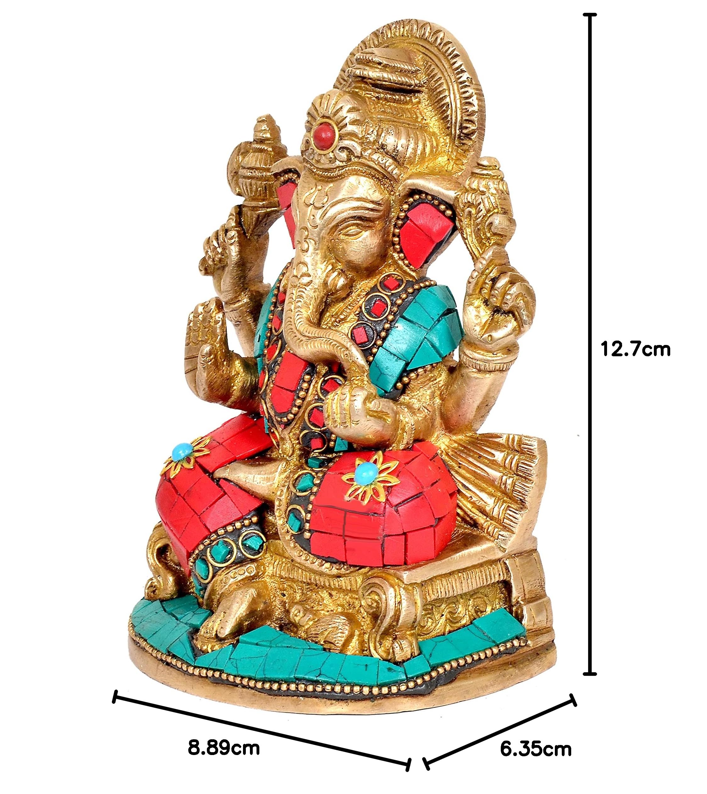 Dattatreya Idolo Ganesh per la decorazione della casa | Ganesh Idolo da regalo | Idolo di Dio per cruscotto auto | Ganpati Murti | in ottone (altezza 12,7 cm)