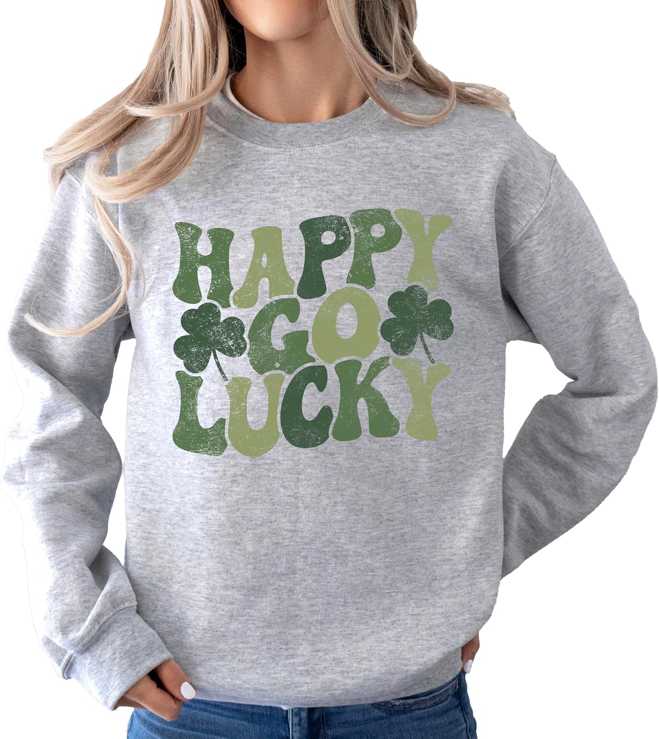 Olive Loves Apple Happy Go Lucky Sweatshirt for Women and Youth Girls St Pattys Day Clover Sweater