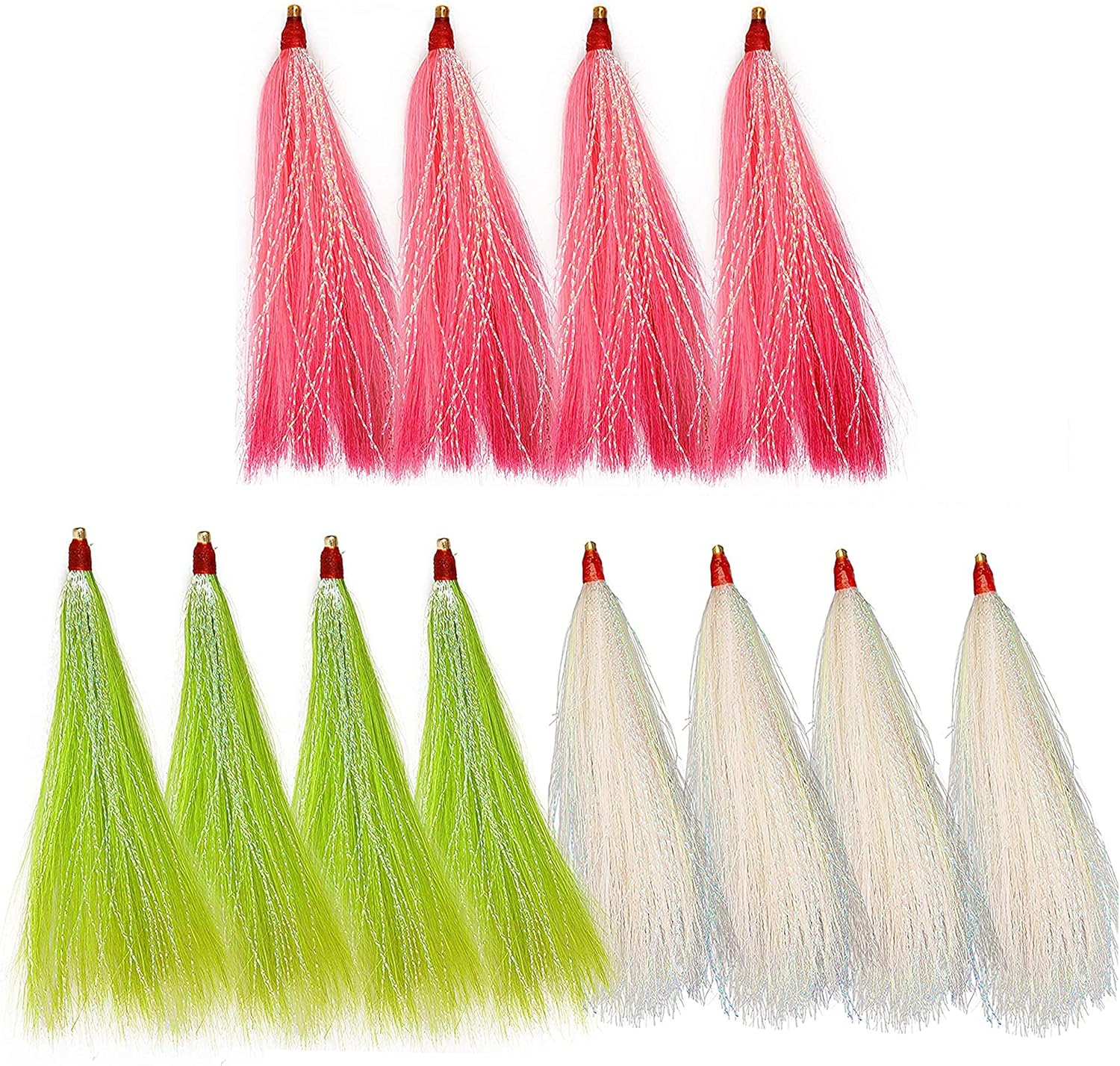 Fishing Bucktail Teasers, 12pcs Saltwater Fishing Lures Fluke Rig