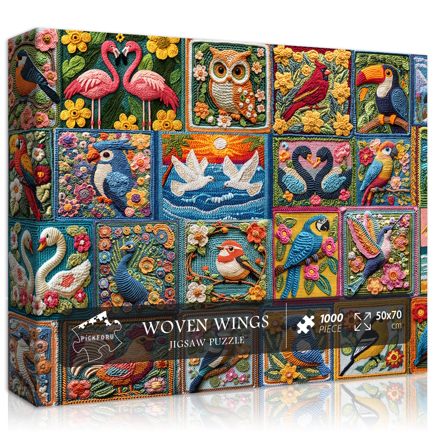 PICKFORU Bird Puzzles for Adults 1000 Piece, Flower Puzzles Features Owl Hummingbird Cardinal Peacock, Unique Art Challenge for Adults Collage