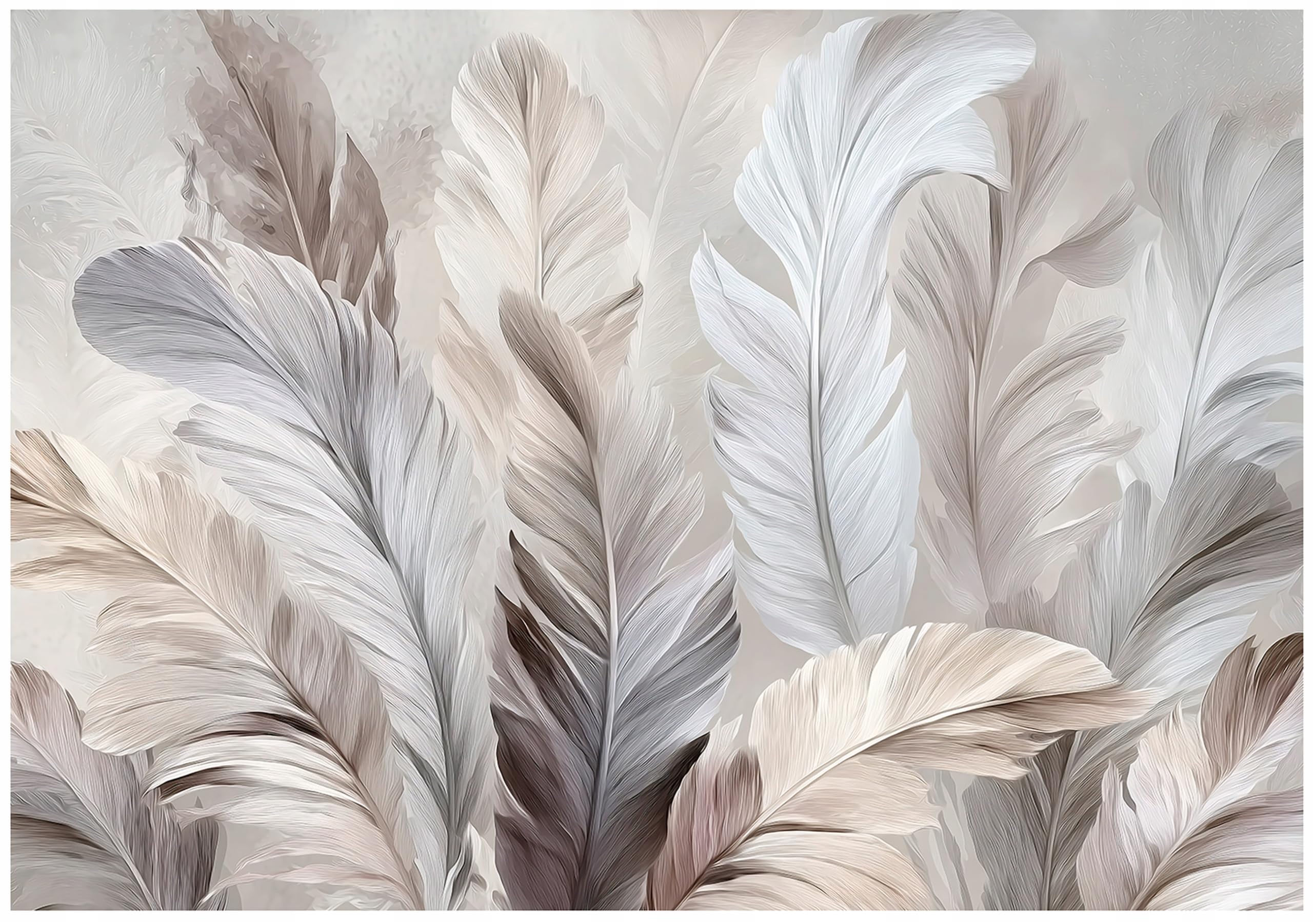 WallArena - Carta da parati fotografica - piume 400x280 cm - Murale fotografico - Per soggiorno e camera da letto - Effetto 3D - con Colla - Boho Beige Bianco