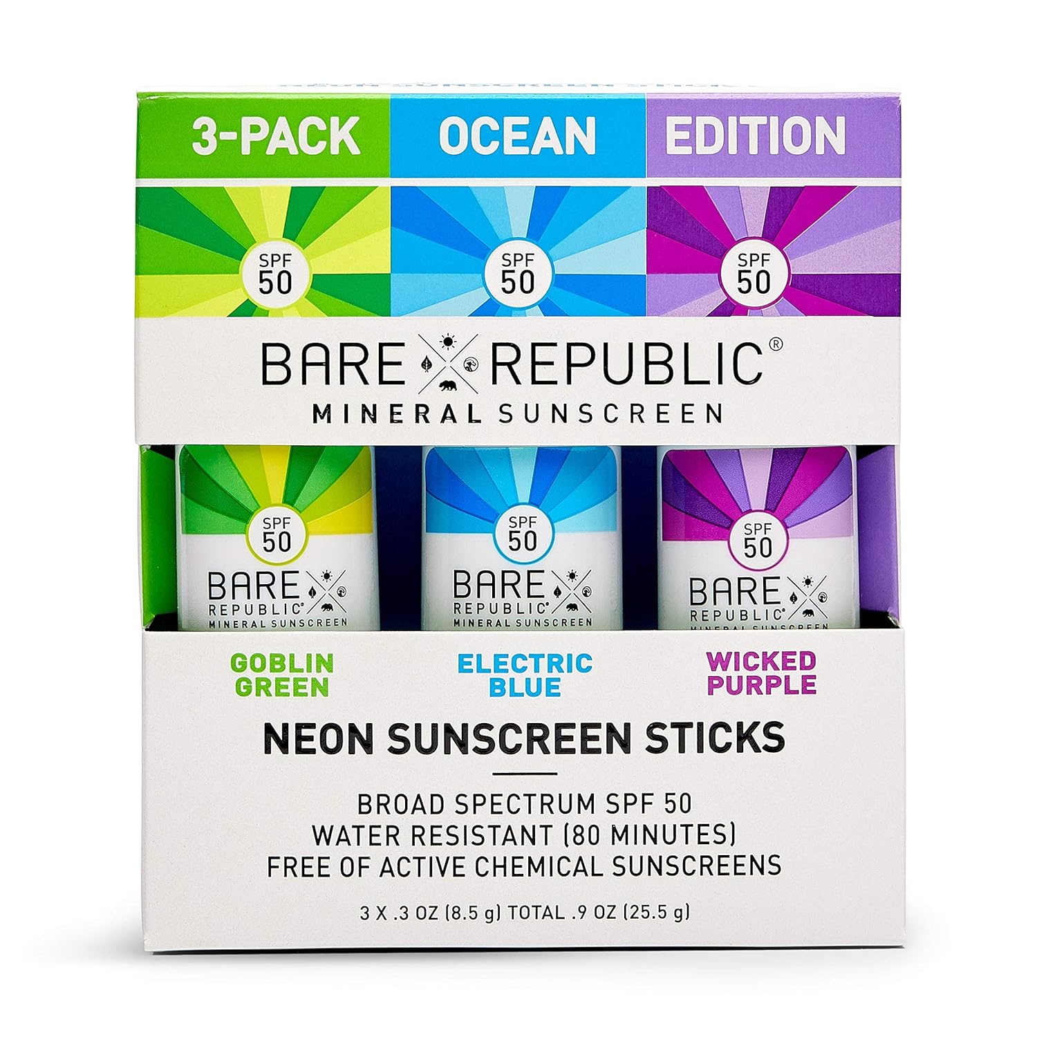 Bare Republic Mineral Sunscreen and Sunblock Neon Stick