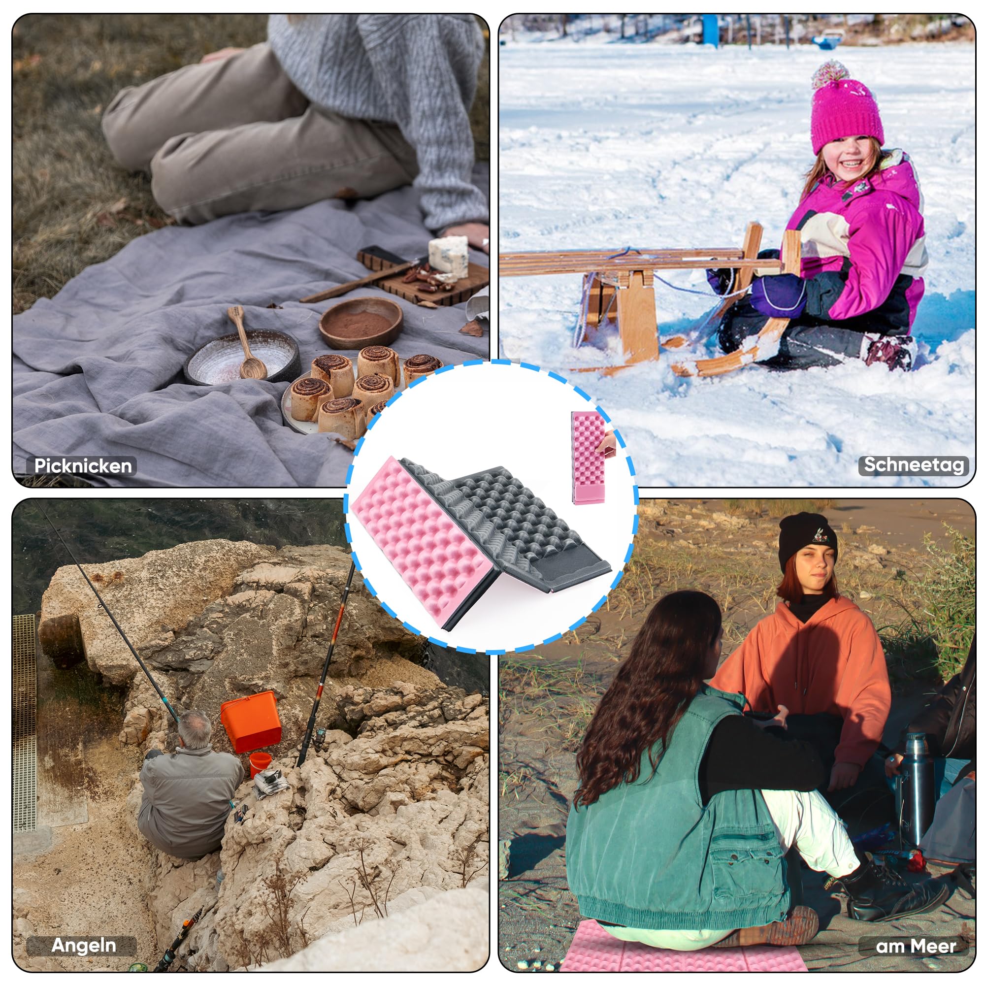 2 Coussins Assise Pliables Extérieur - 32.5x31.5 Cm, Imperméables, Pour Camping, Randonnée
