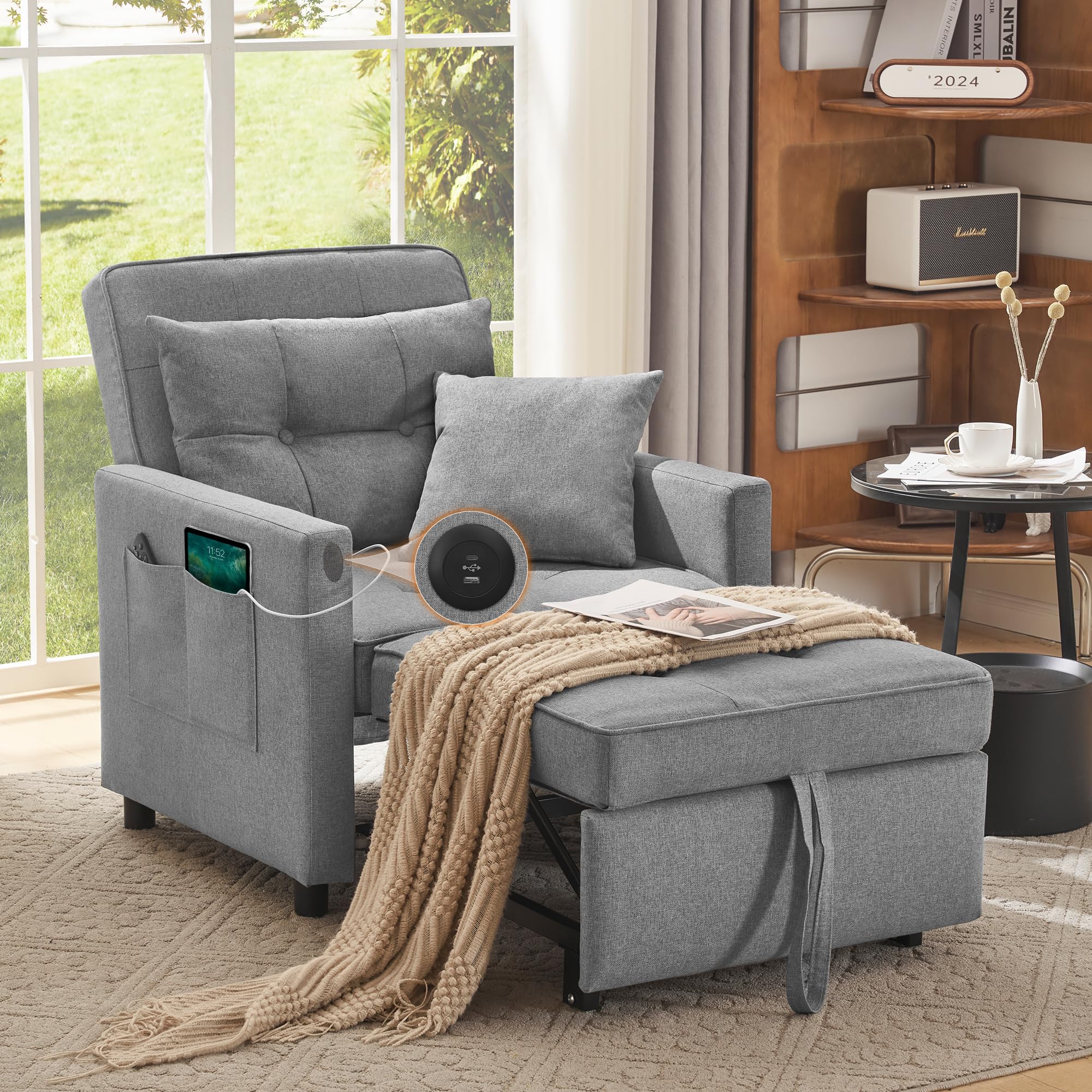Cozyman Sofa Bed Chair, 3 in 1 Convertible Sleeper Chair