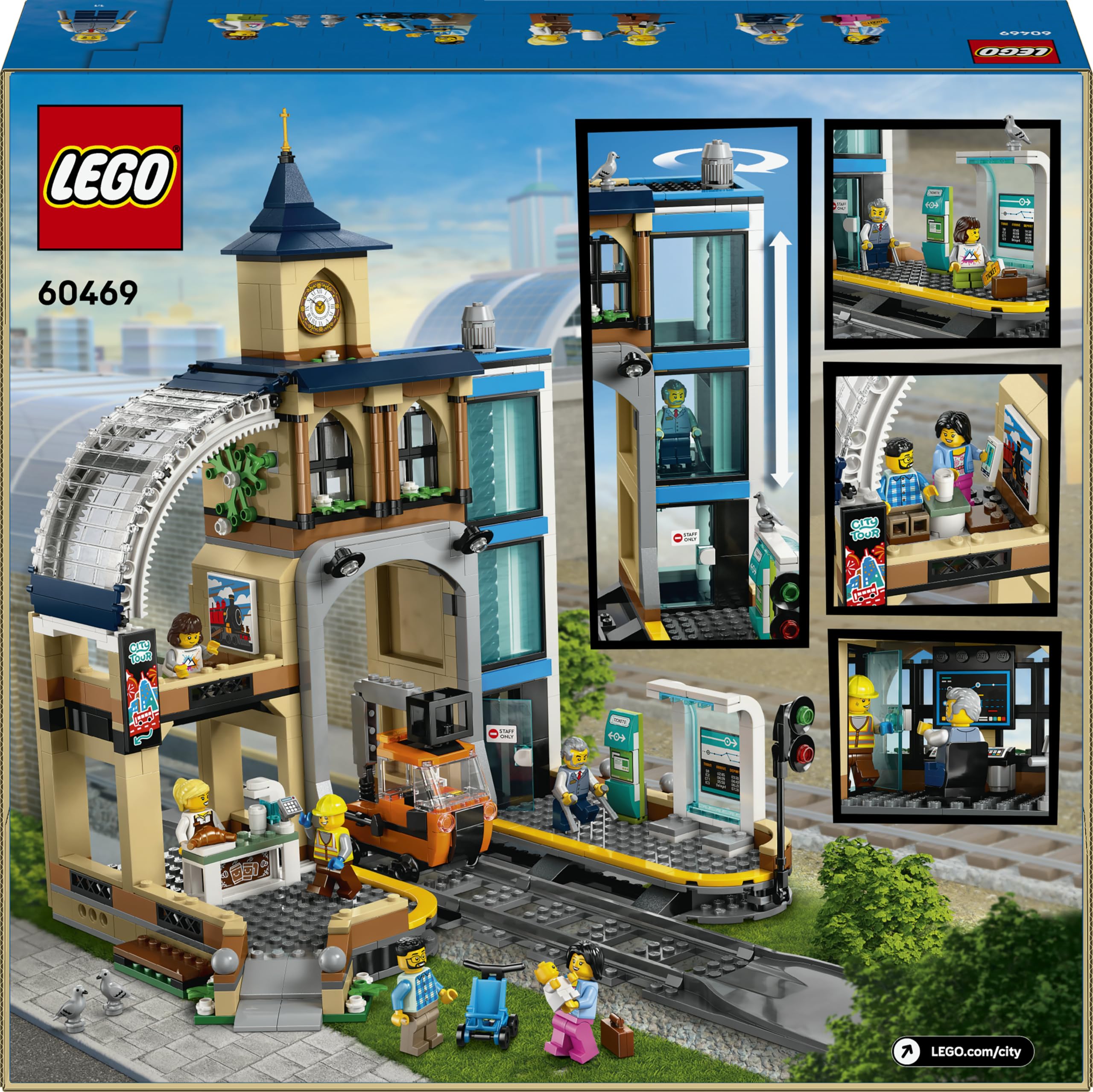 LEGO City La Gare Centrale - Jeu de Construction avec Autorail de Maintenance, Ascenseur Fonctionnel, 2 Quais & 1 Rail - 6 Minifigurines - Cadeau Original pour Garçon ou Fille dès 7 Ans 60469