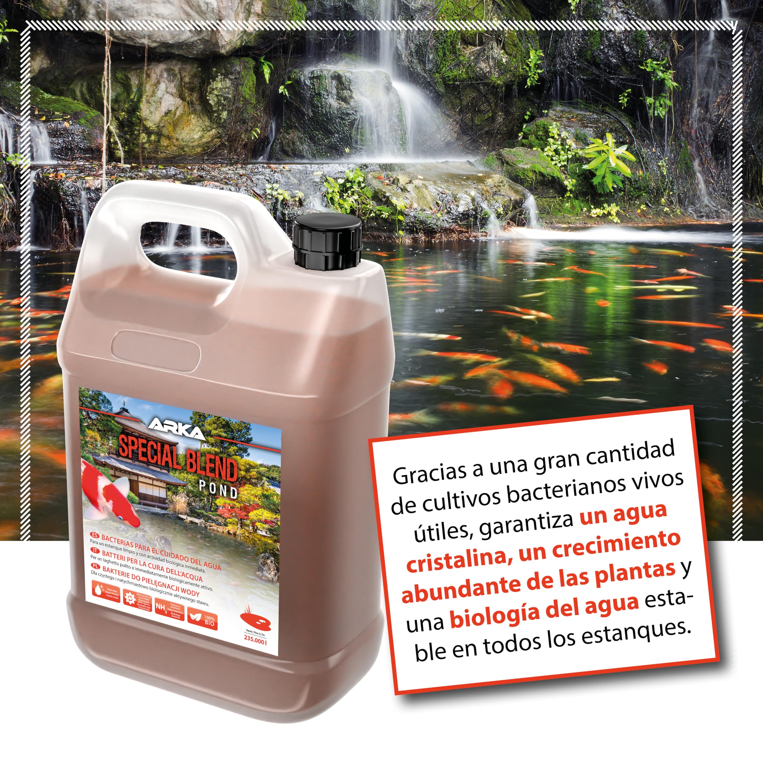 ARKA Pond Special Blend - 3785 ml - Mezcla de bacterias Altamente activas para la Limpieza del Agua de Estanque, descompone Las impurezas y es biológicamente Activo de Forma inmediata.