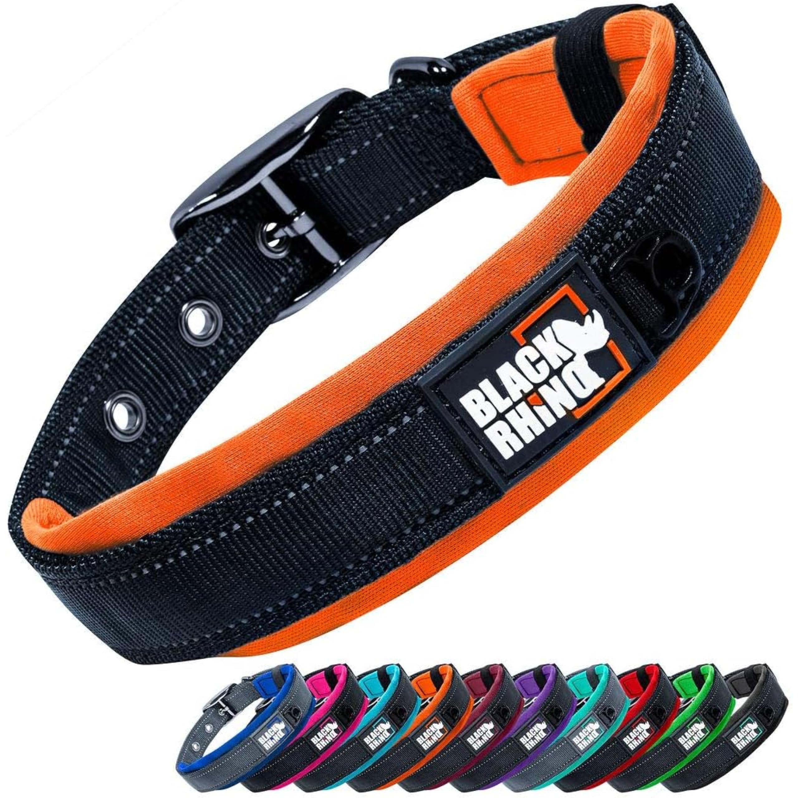 Black Rhino Extra Large Dog Collar - Adjustable Reflective Heavy Duty Dog Collars with Ultra-Soft Neoprene Padding - Weatherproof, Durable, and