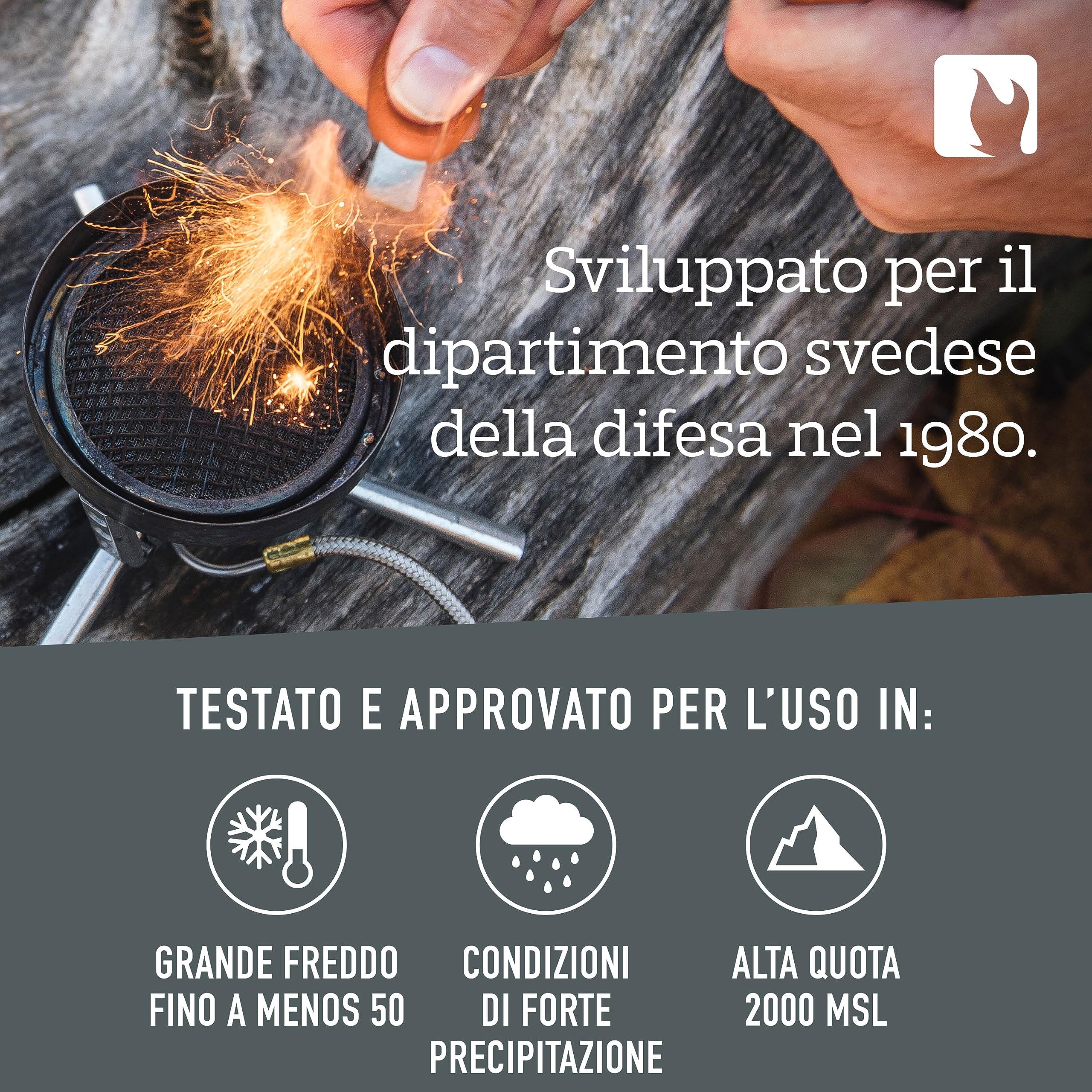 Light My Fire Acciarino per Fuoco Pietra Focaia Kit Sopravvivenza Militare Professionale Army- Bushcraft Accessori - Kit Campeggio Accendi Fuoco - Fire Starter 2-in-1-12 000 Accensioni