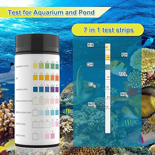 Miniatura 3 de Tiras de prueba de calidad del agua para estanques de peces 7-1, incluyendo 100 tiras de prueba rápidas y precisas para estanques de peces, que