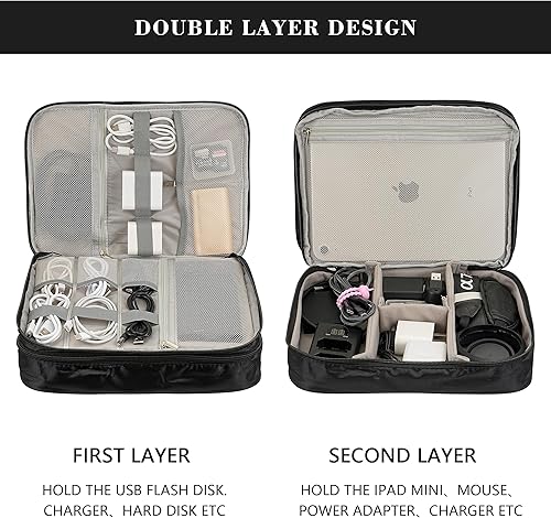 Miniatura 3 de Bolsa organizadora de accesorios electrónicos, impermeable de doble capa, organizador de cables de viaje para cables, cargador, banco de energía,