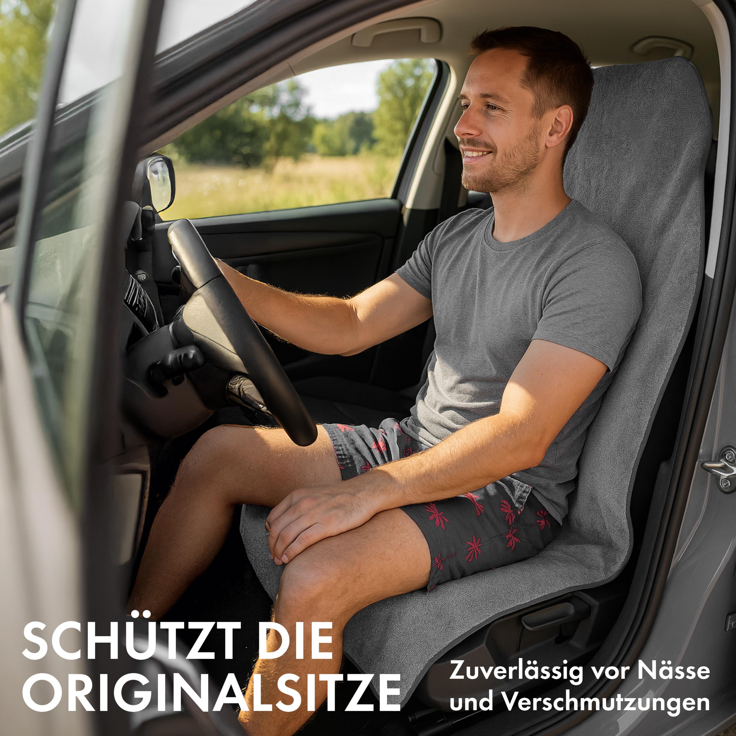 Walser Auto Sitzauflage Vordersitz aus Frottee, 2er Set Sitzaufleger, waschbarer Sitzschoner Auto, Universal Auto-Sitzauflage, Autositz-Überwurf, Schonbezug Autositz vorne 2 Stück grau