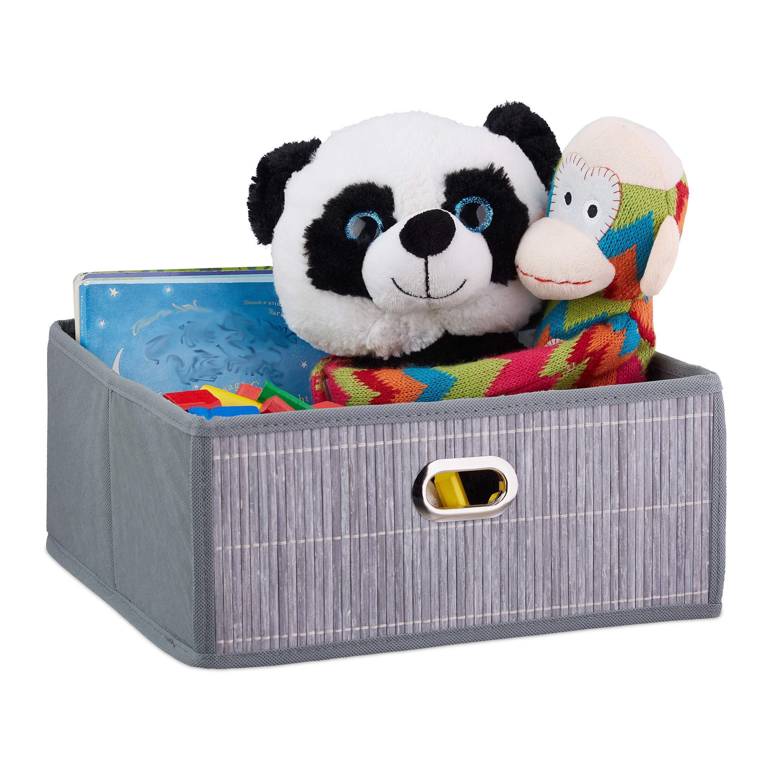 Panier de rangement bambou pliable gris pour meuble de dressing