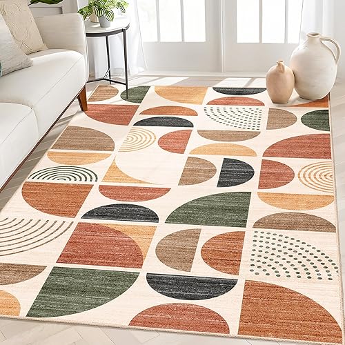 Miniatura 43 de MUJOO Alfombra Bohemia Lavable, Alfombras de Área de 4x6.5 pies para Dormitorio Sala de Estar Mesita de Noche Oficina, Alfombra de Piso Orage y