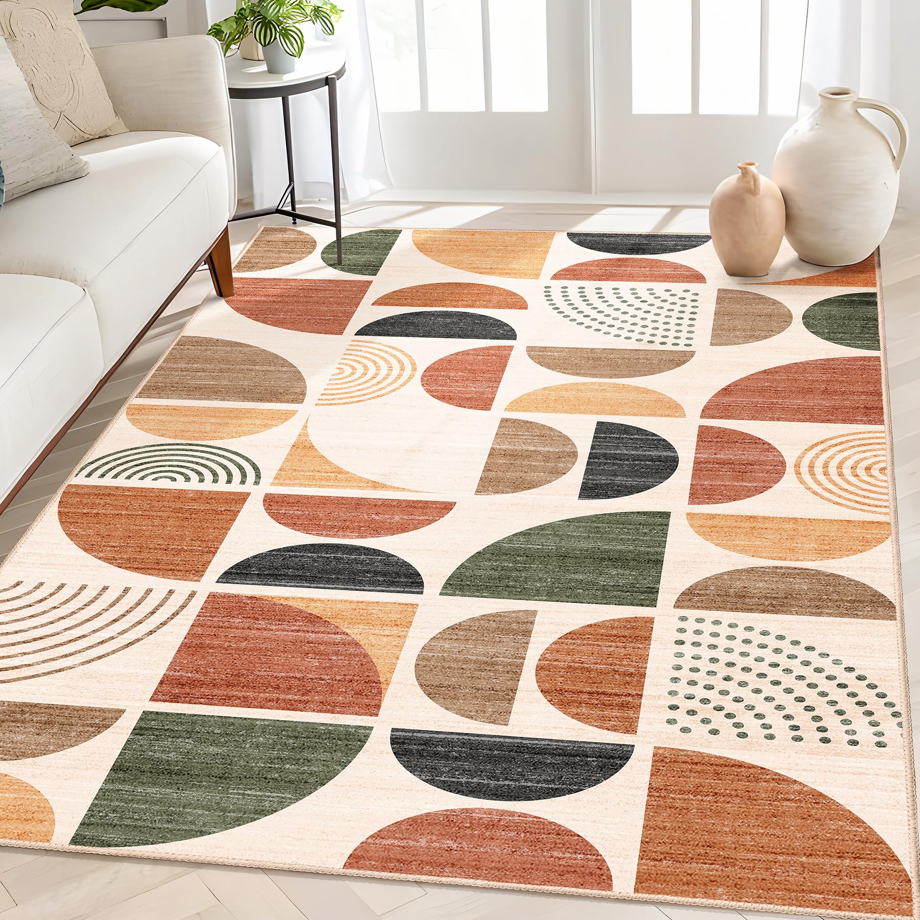 MUJOO Boho Rug Washable,4x6.5 Area Rugs for Bedroom Living Room Bedside Office,Throw Floor Carpet Non Slip Soft Indoor Modern Abstract Bohemian